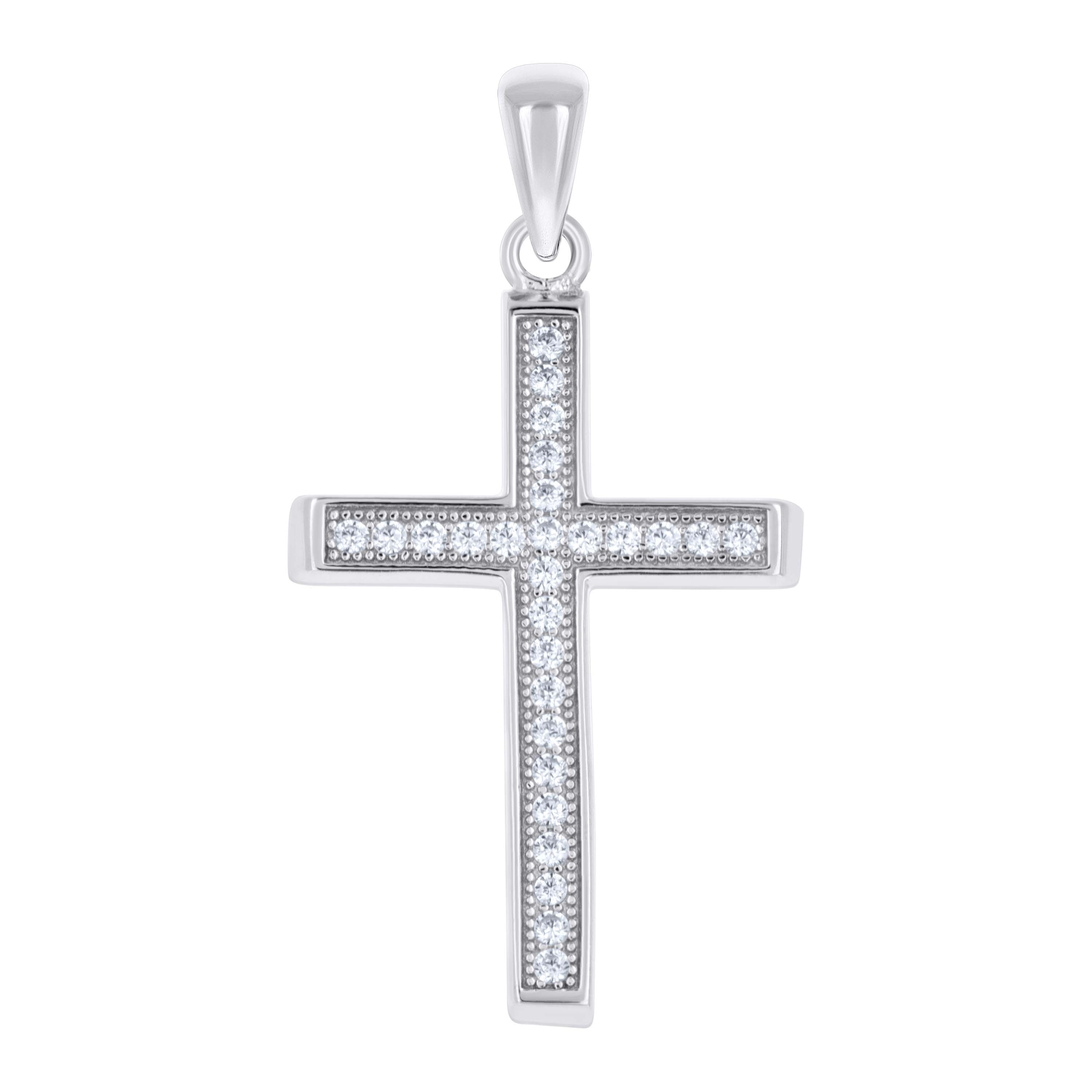 925 Sterling Silver Unisex Cz Cross Religious Charm Pendant