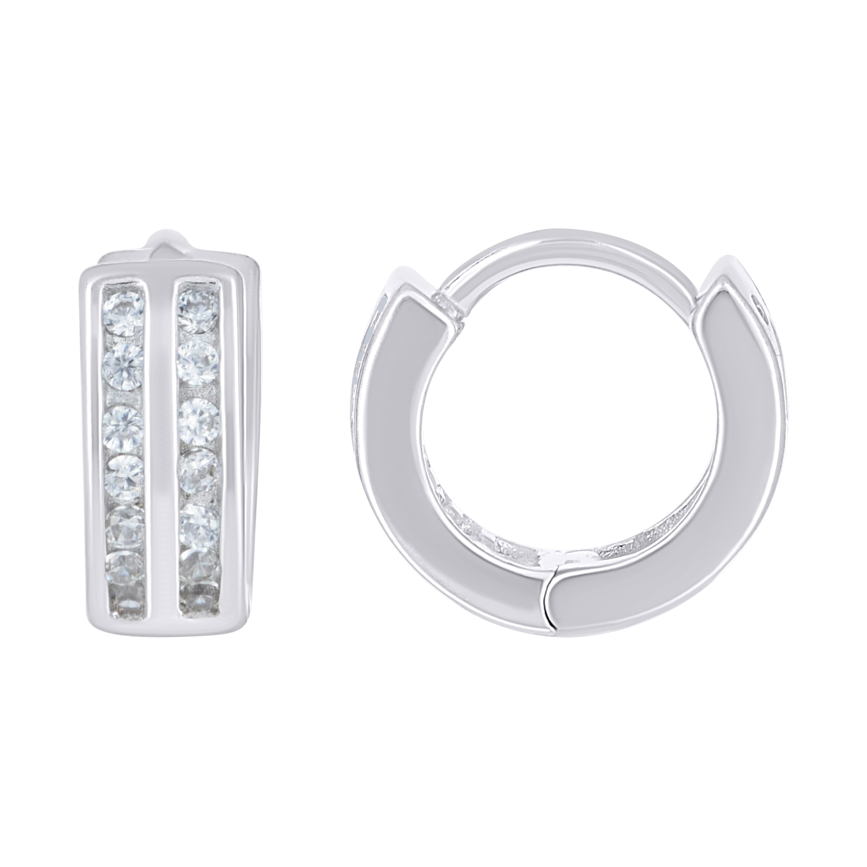 925 Sterling Silver Womens Cubic Zirconia Double Row Huggie Hoop Earrings