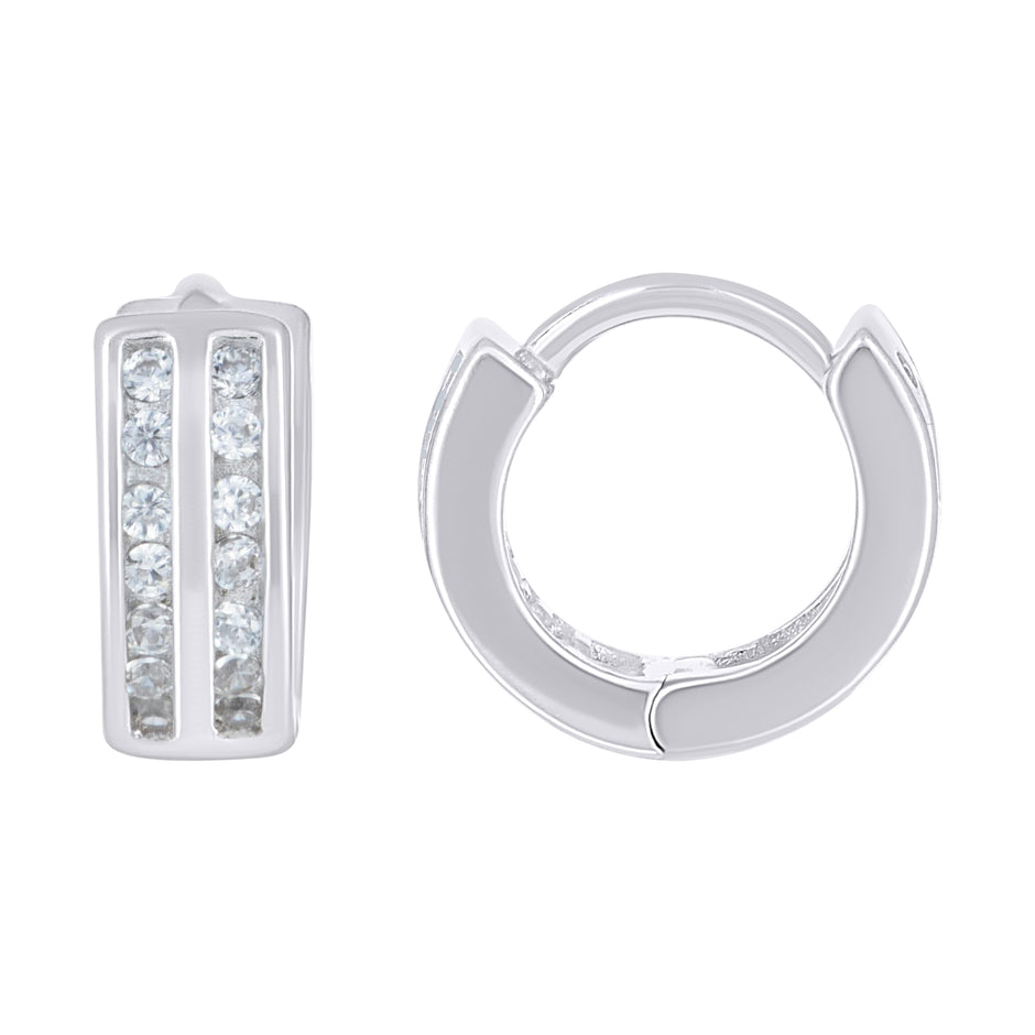 925 Sterling Silver Womens Cubic Zirconia Double Row Huggie Hoop Earrings