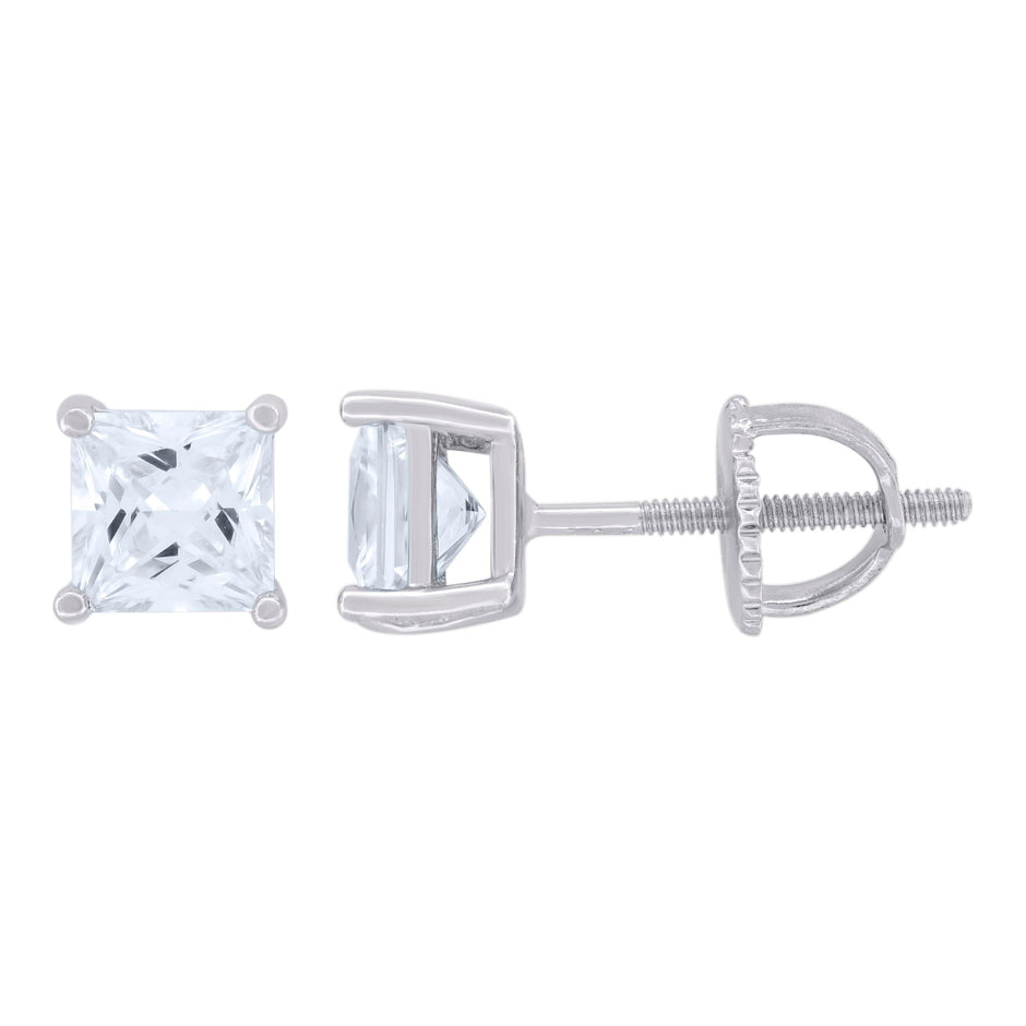 925 Sterling Silver Womens Cubic Zirconia Square Classic Studs Earrings