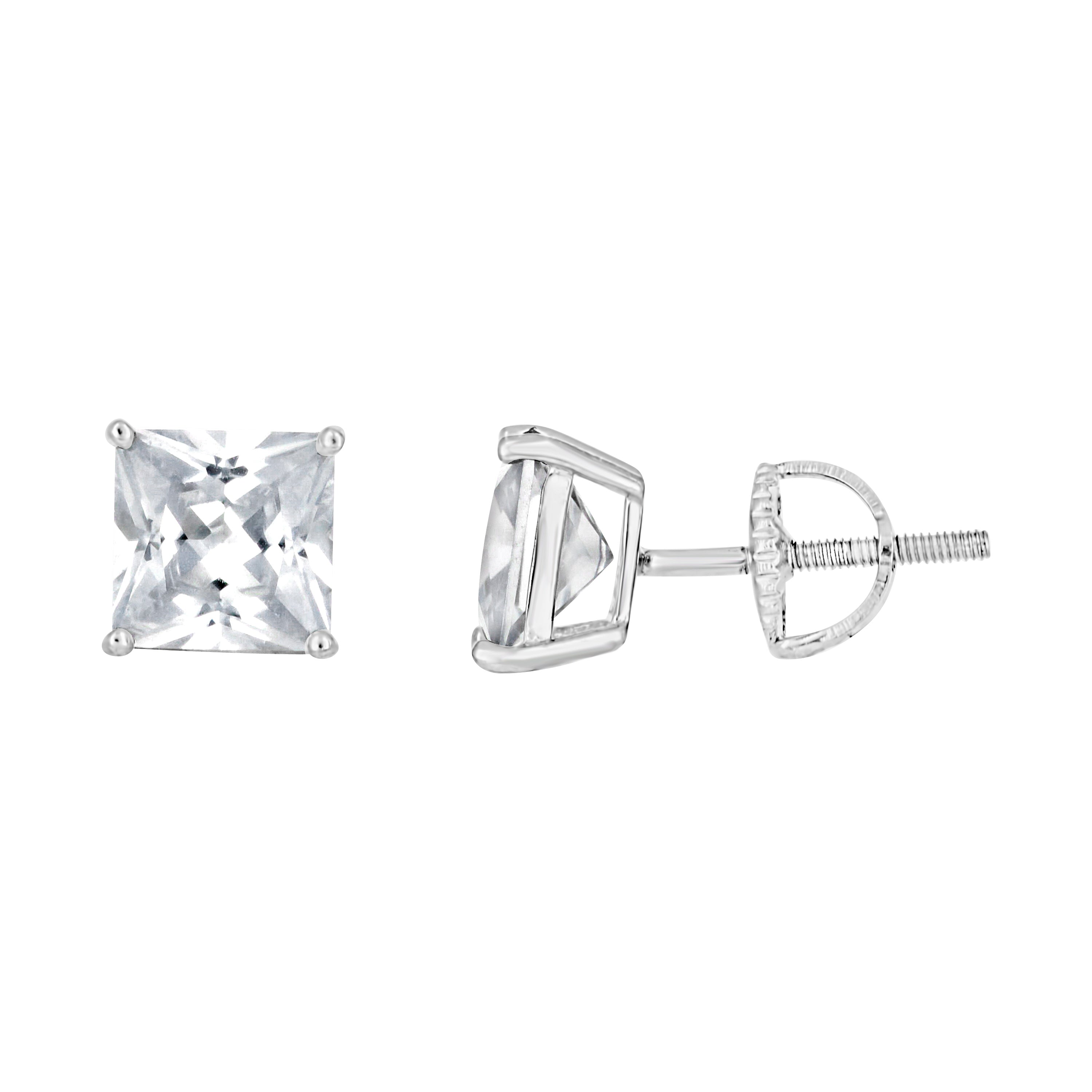 925 Sterling Silver Womens Cubic Zirconia Square Classic Studs Earrings