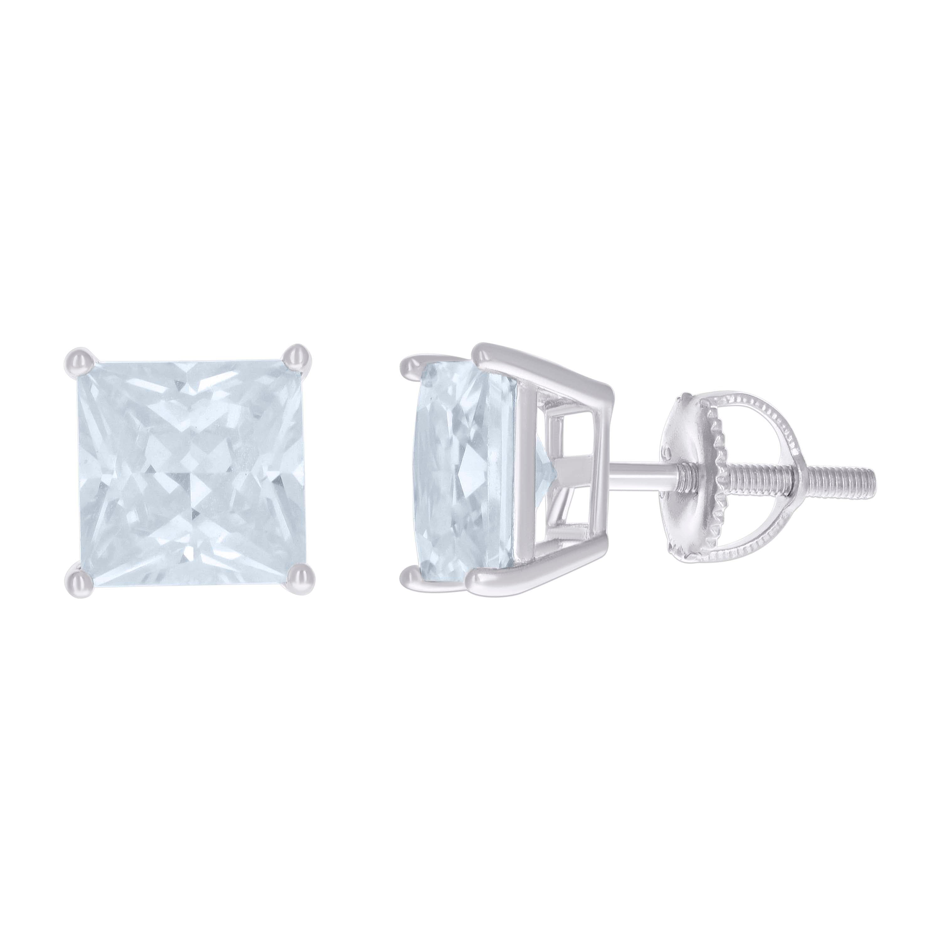 925 Sterling Silver Womens Cubic Zirconia Square Classic Studs Earrings