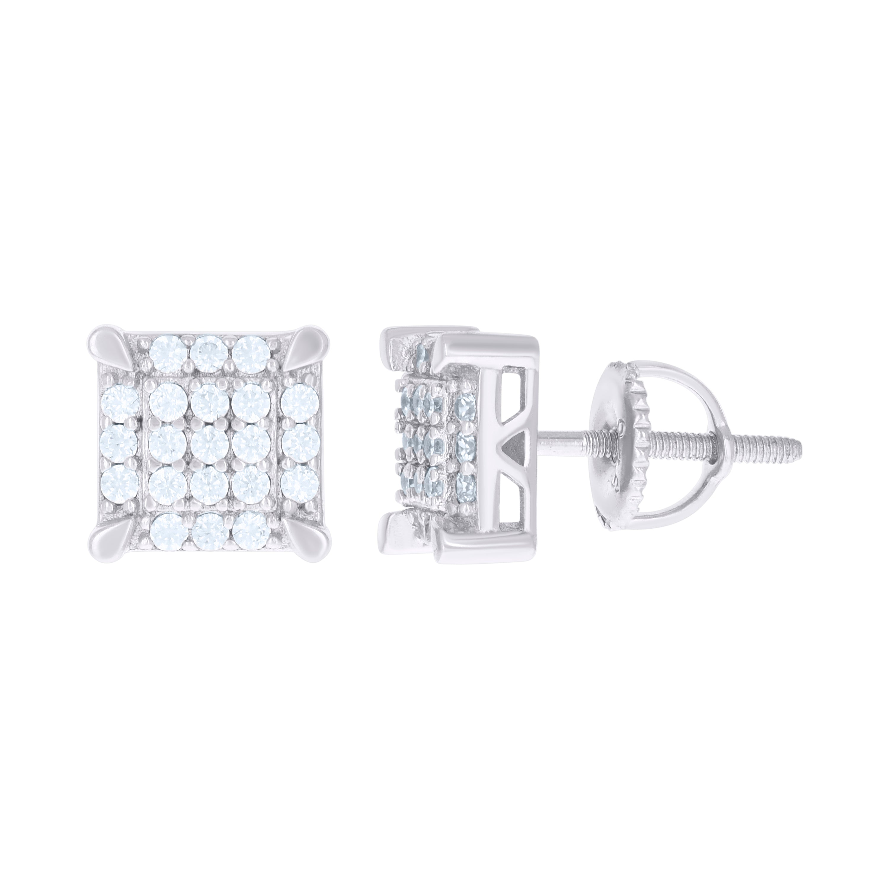 925 Sterling Silver Womens Cubic Zirconia Square Stud Earrings