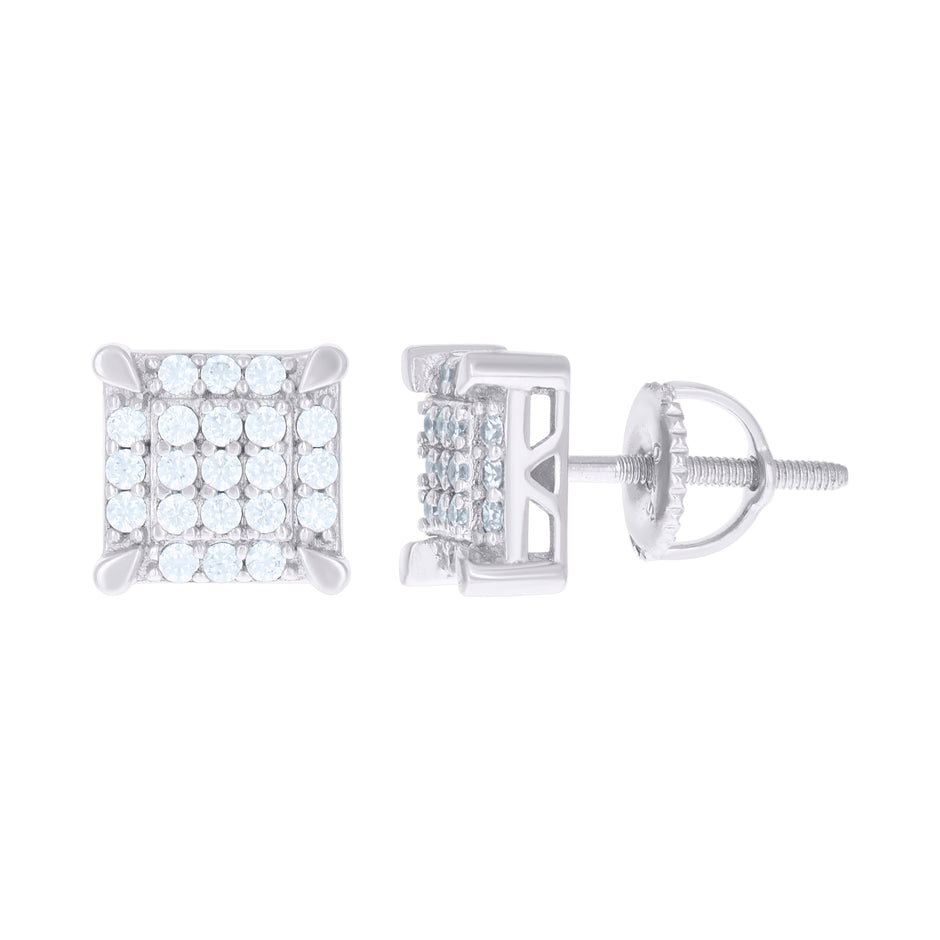925 Sterling Silver Womens Cubic Zirconia Square Stud Earrings