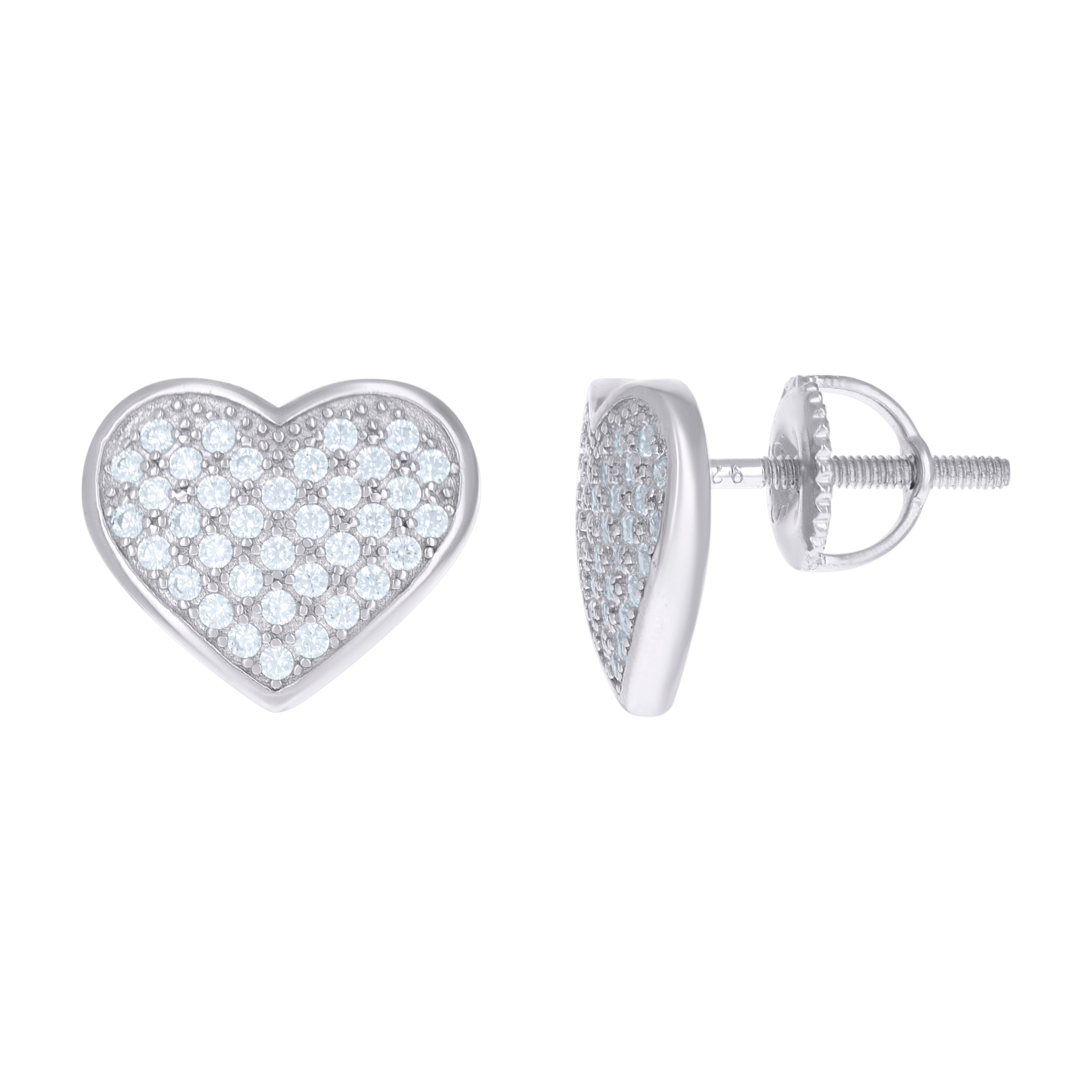 925 Sterling Silver Womens Cubic Zirconia Heart Stud Earrings