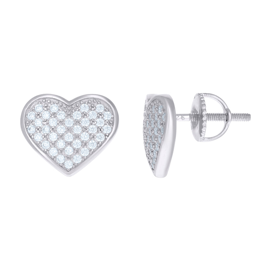925 Sterling Silver Womens Cubic Zirconia Heart Stud Earrings