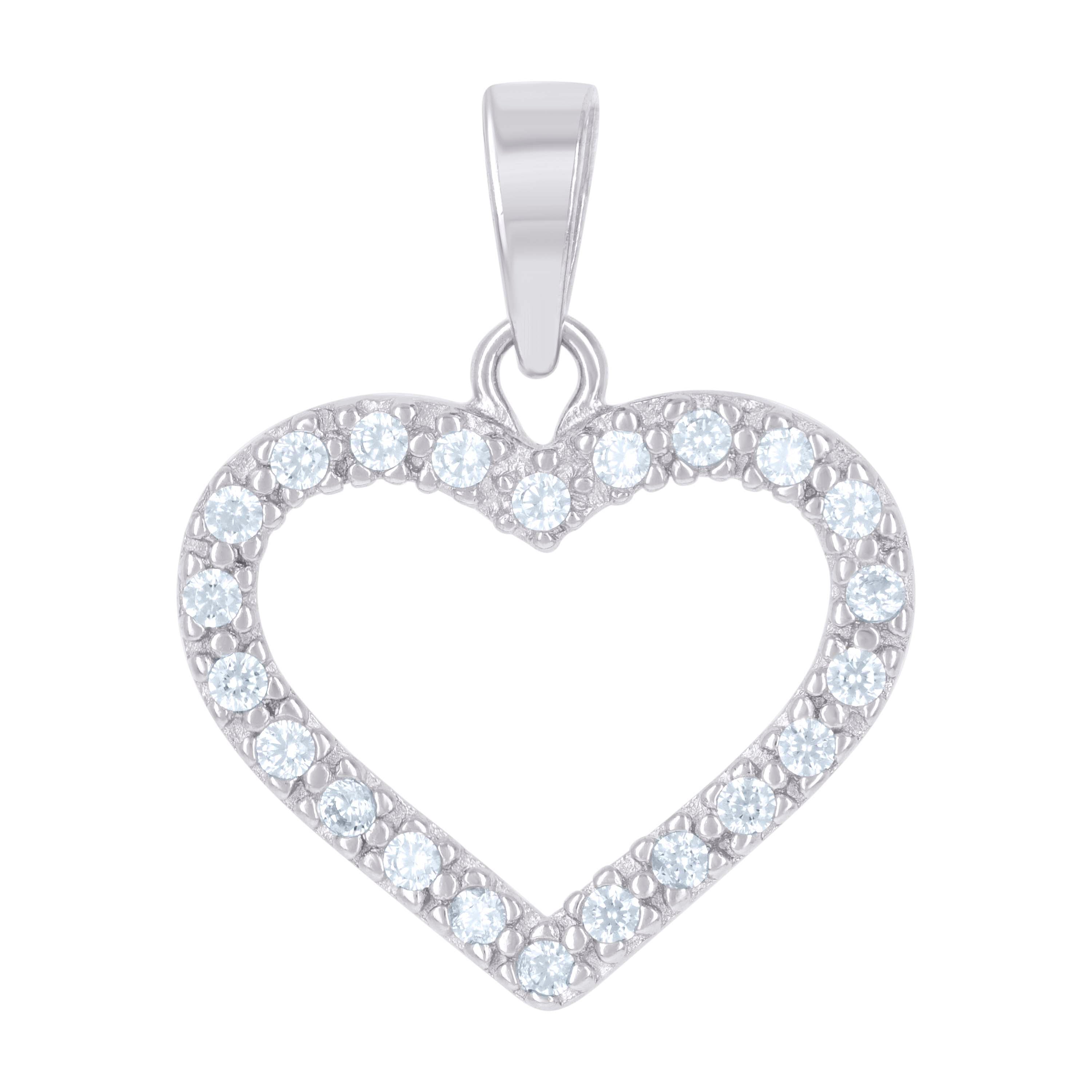 925 Sterling Silver Womens Cubic Zirconia Heart Charm Pendant
