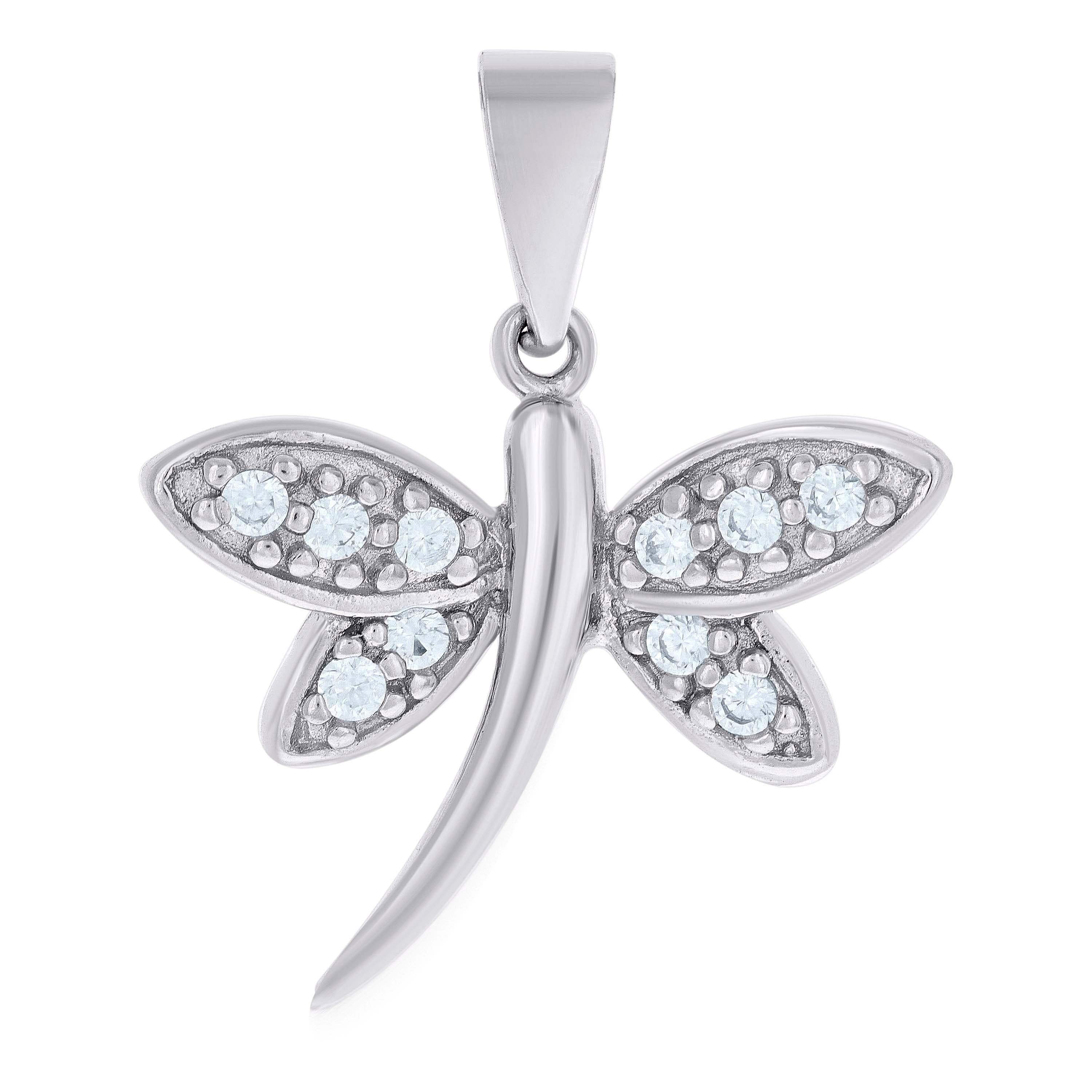 925 Sterling Silver Womens Cubic Zirconia Dragonfly Charm Pendant