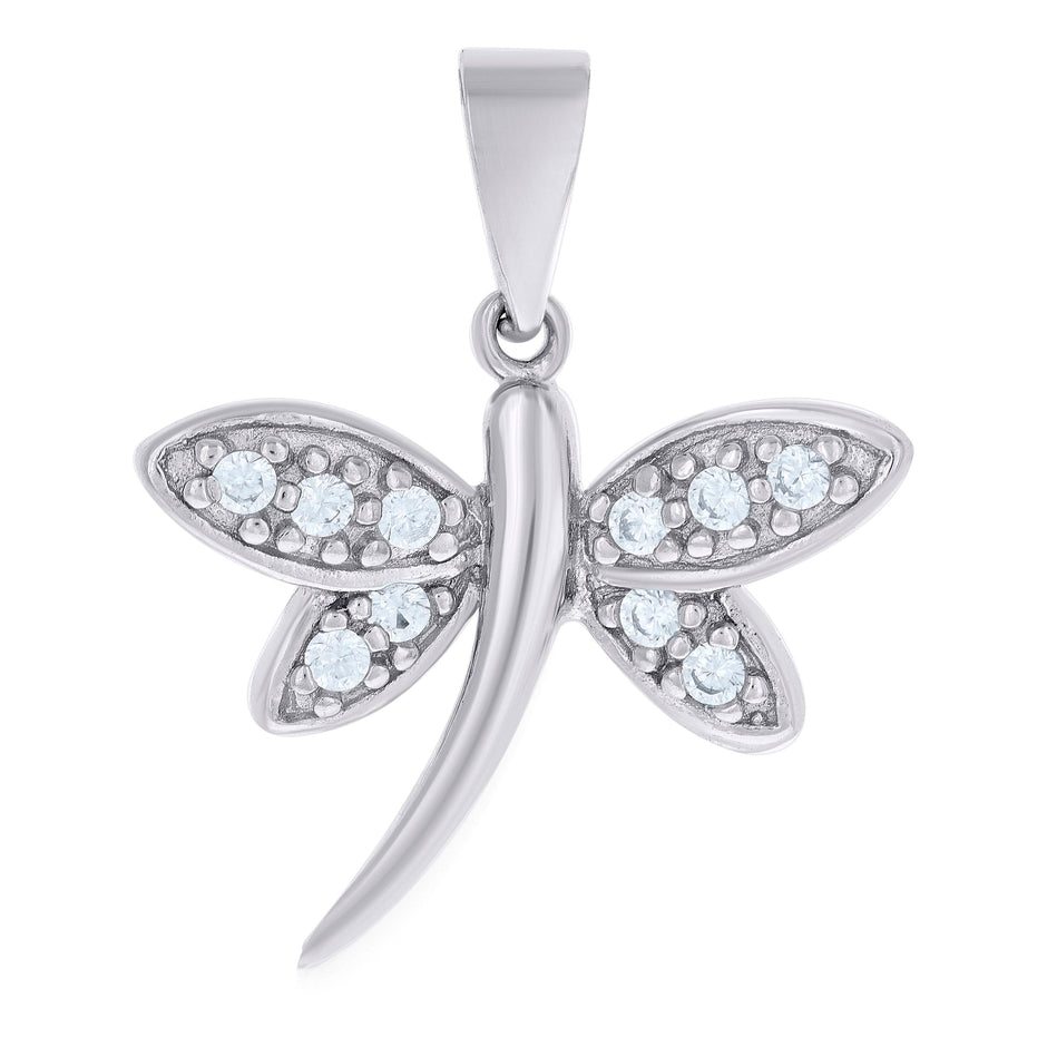 925 Sterling Silver Womens Cubic Zirconia Dragonfly Charm Pendant