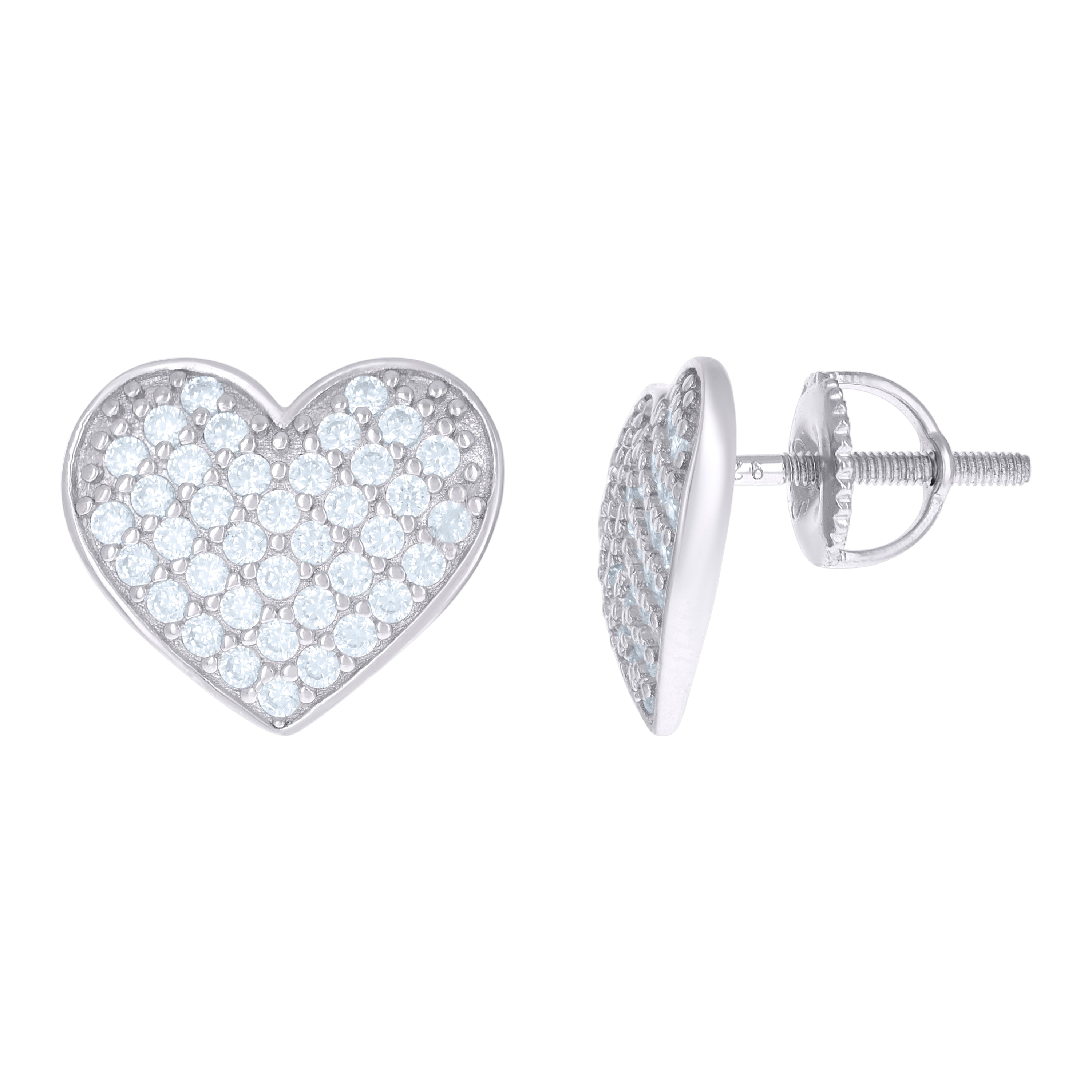925 Sterling Silver Womens Cubic Zirconia Heart Stud Earrings