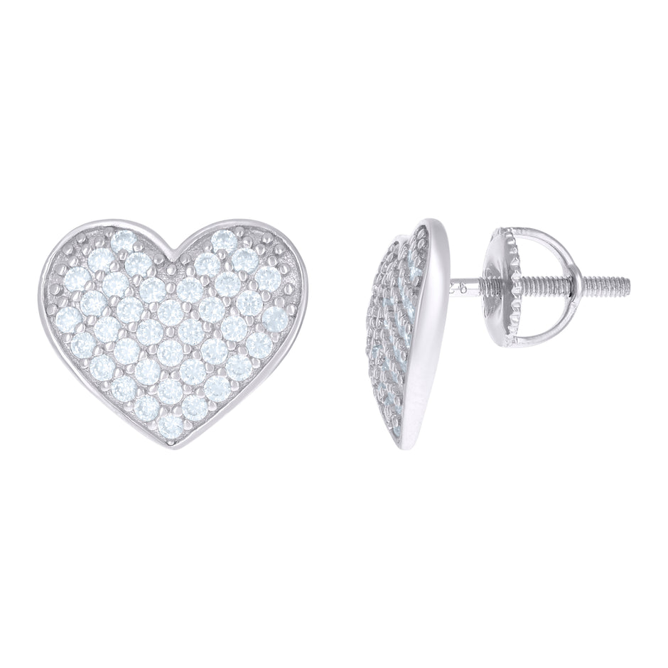 925 Sterling Silver Womens Cubic Zirconia Heart Stud Earrings