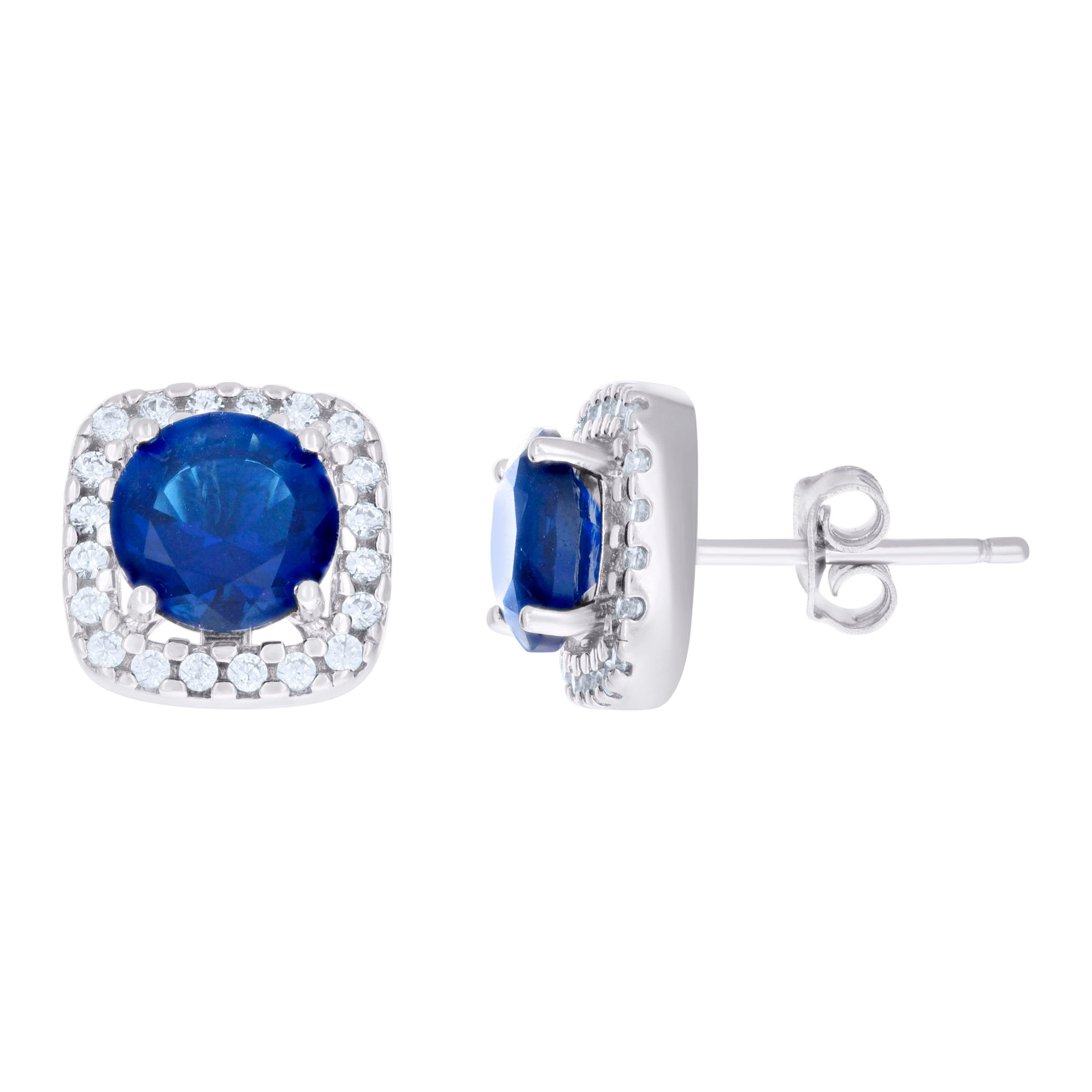 925 Sterling Silver Womens Blue Cubic Zirconia Square Stud Earrings