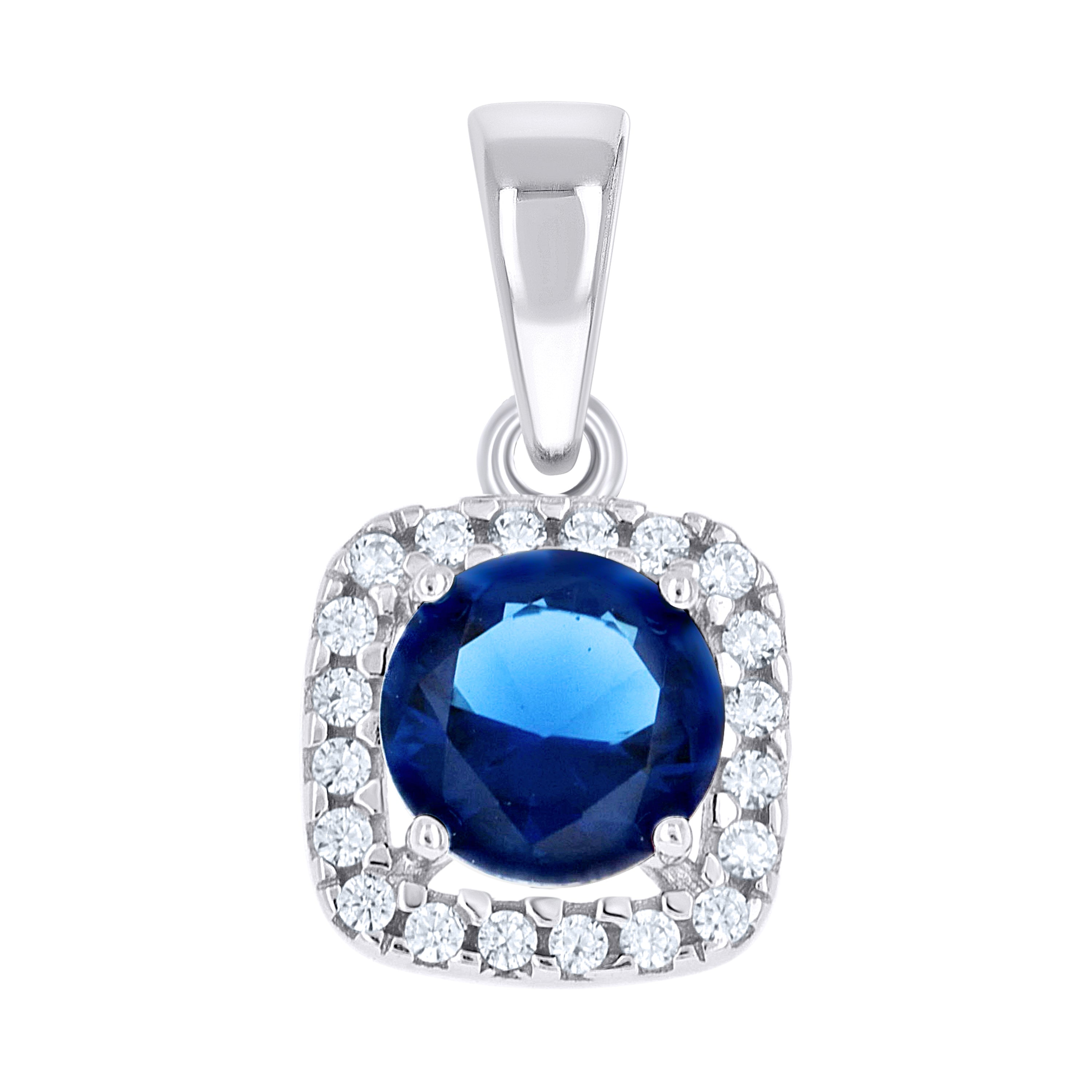 925 Sterling Silver Womens Blue Cubic Zirconia Fashion Square Charm Pendant
