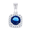 925 Sterling Silver Womens Blue Cubic Zirconia Fashion Square Charm Pendant