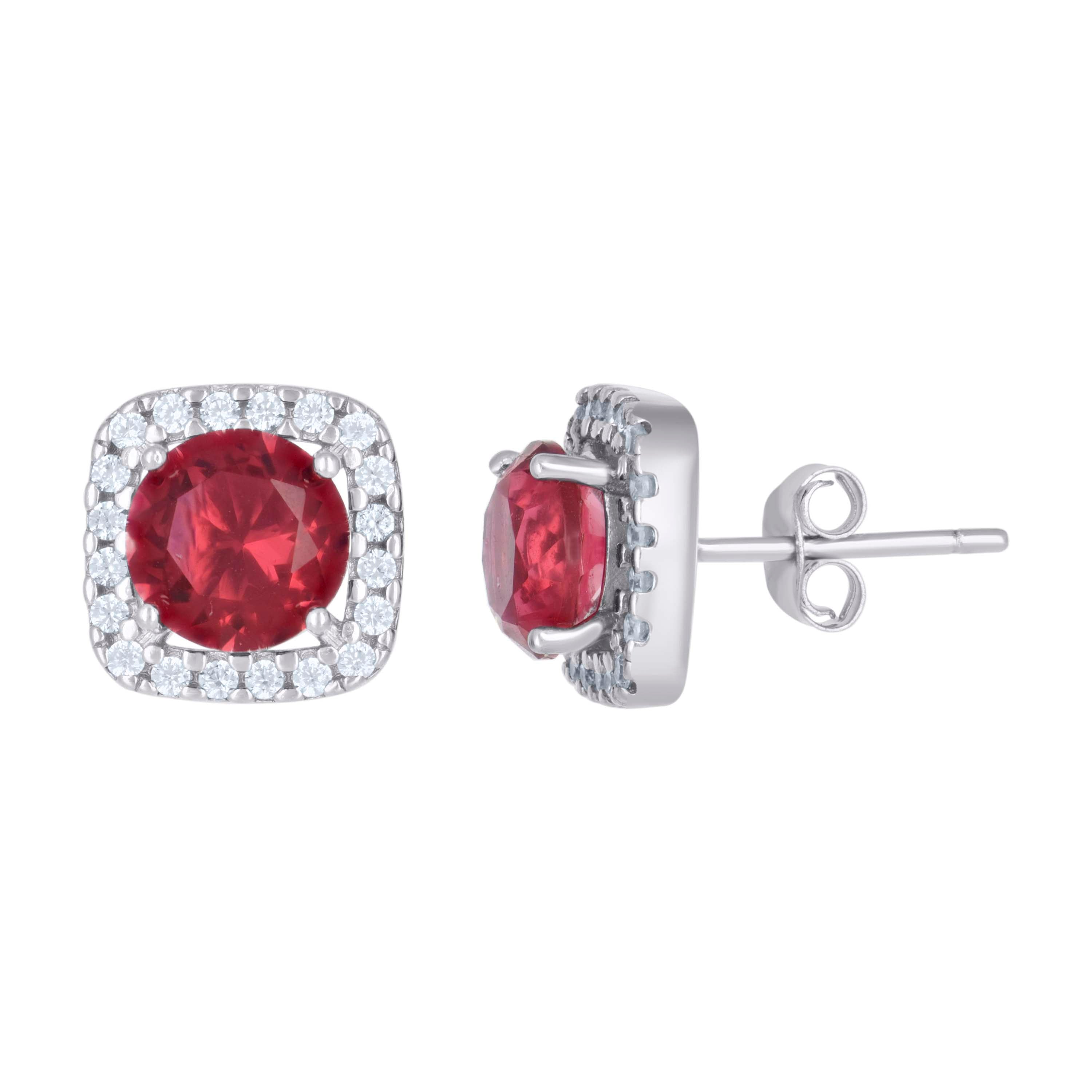 925 Sterling Silver Womens Red Cubic Zirconia Square Stud Earrings
