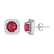 925 Sterling Silver Womens Red Cubic Zirconia Square Stud Earrings