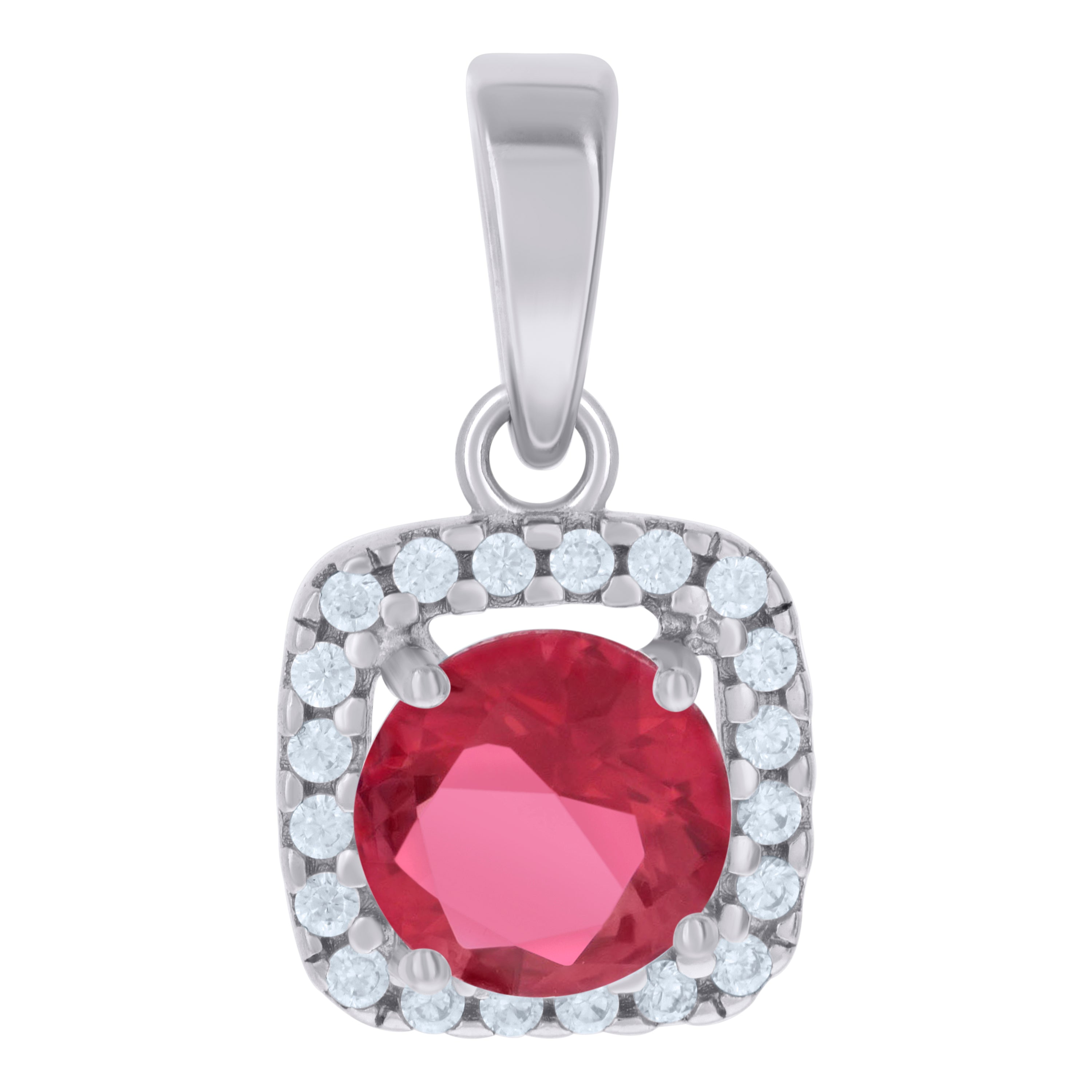925 Sterling Silver Womens Red Cubic Zirconia Fashion Square Charm Pendant