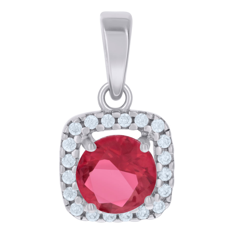 925 Sterling Silver Womens Red Cubic Zirconia Fashion Square Charm Pendant