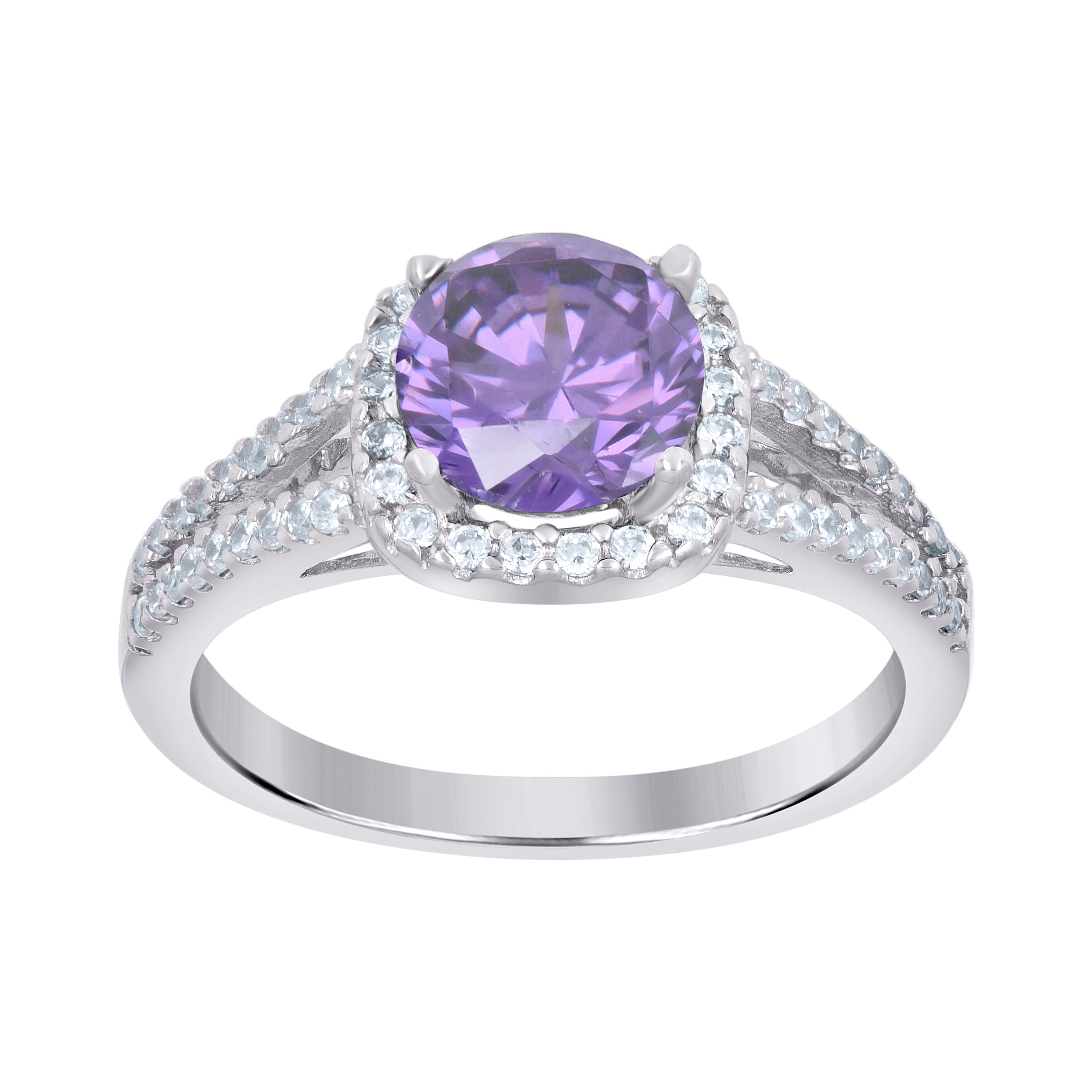 925 Sterling Silver Womens Cubic Zirconia Size-9 Purple Color Center Stone Wedding Engagement Anniversary Band Ring - SLV-38338