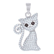 925 Sterling Silver Womens Black Cubic Zirconia Animal Cat Charm Pendant