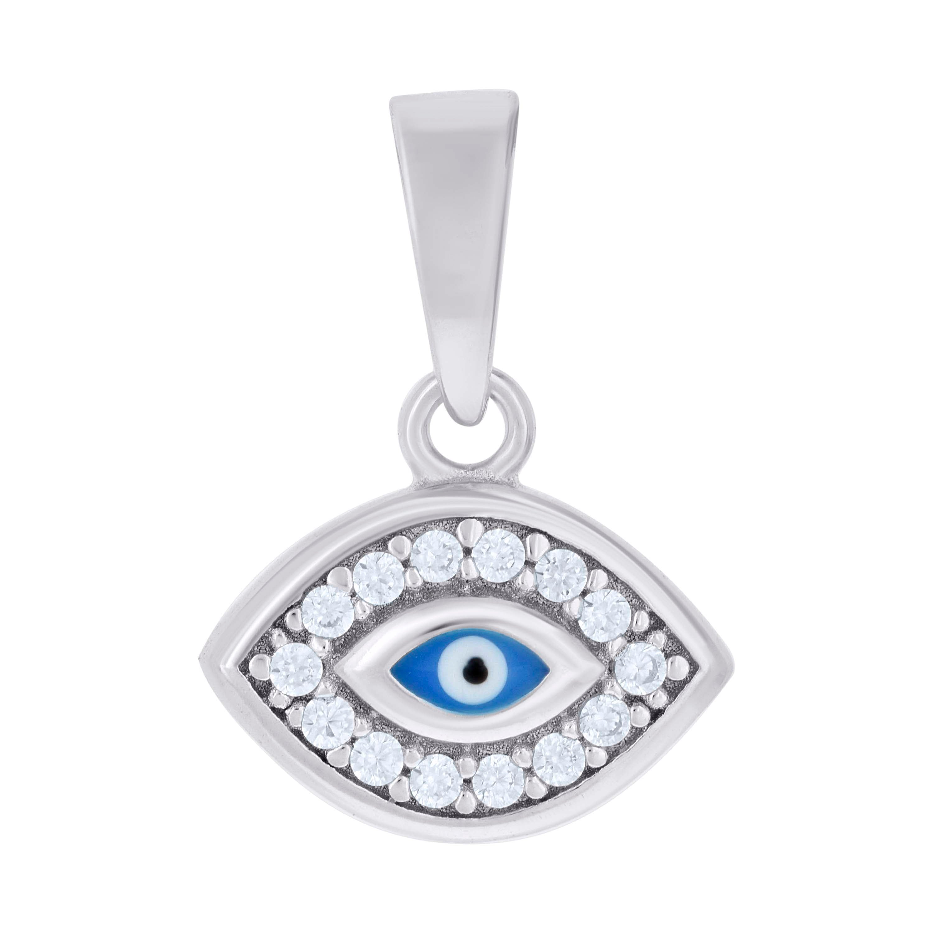 925 Sterling Silver Mens Cubic Zirconia Evil Eye Enamel Good Luck Charm Pendant