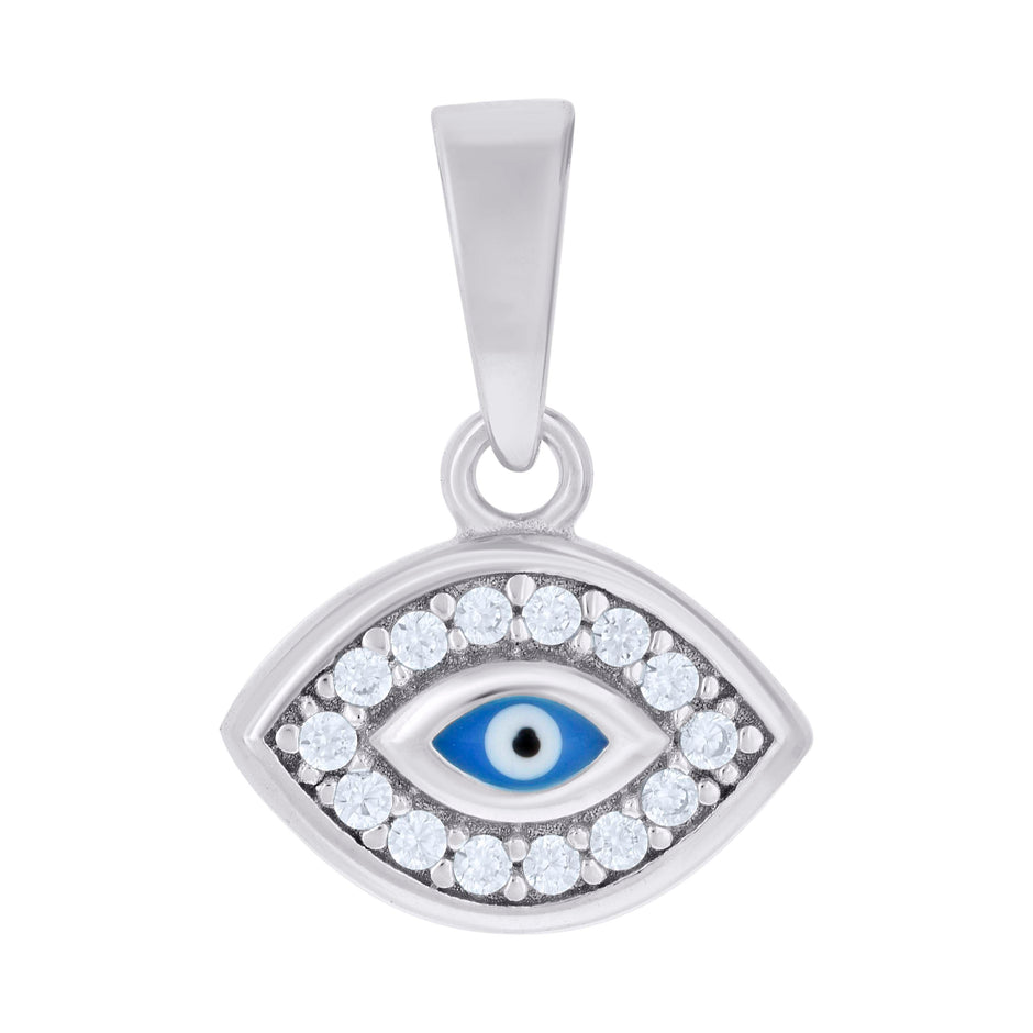 925 Sterling Silver Mens Cubic Zirconia Evil Eye Enamel Good Luck Charm Pendant