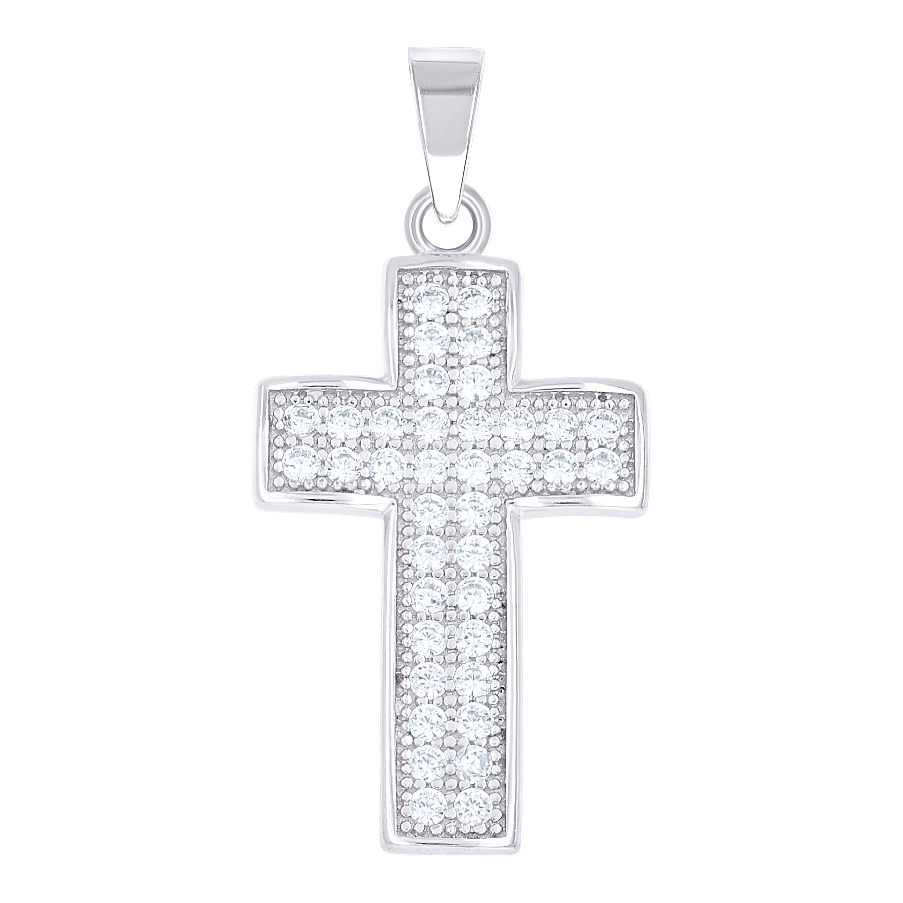 925 Sterling Silver Mens Cubic Zirconia Cross Religious Charm Pendant