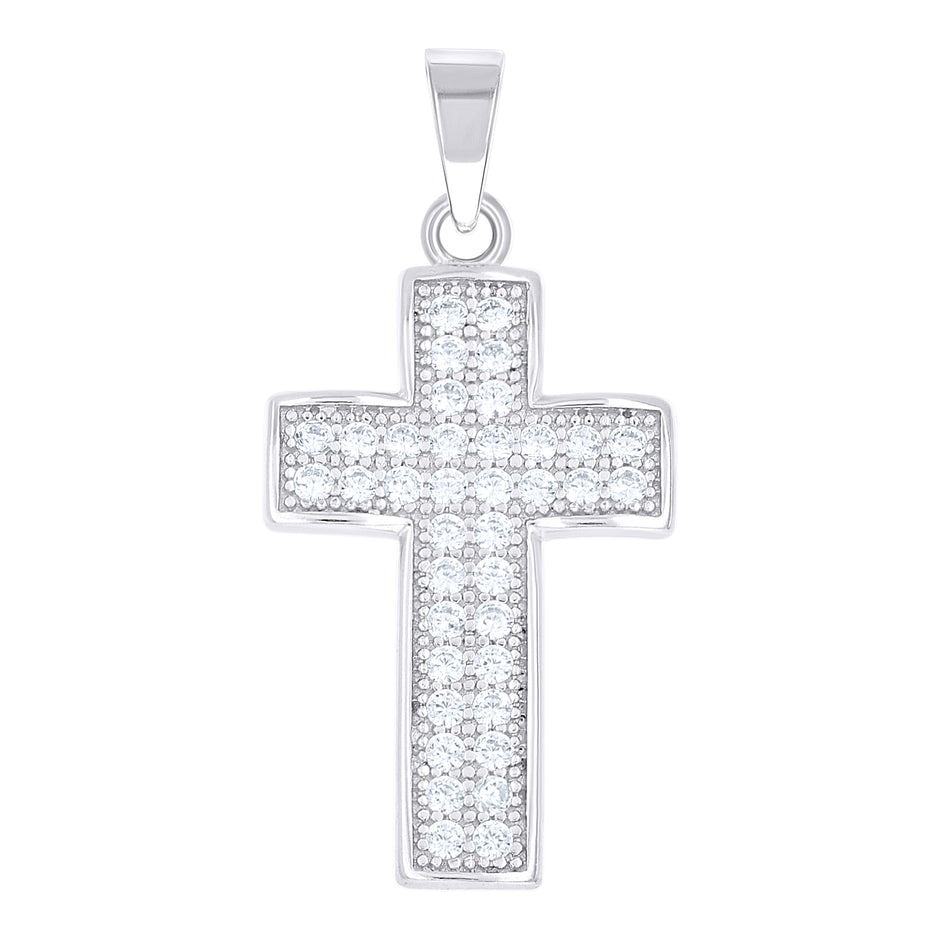 925 Sterling Silver Mens Cubic Zirconia Cross Religious Charm Pendant