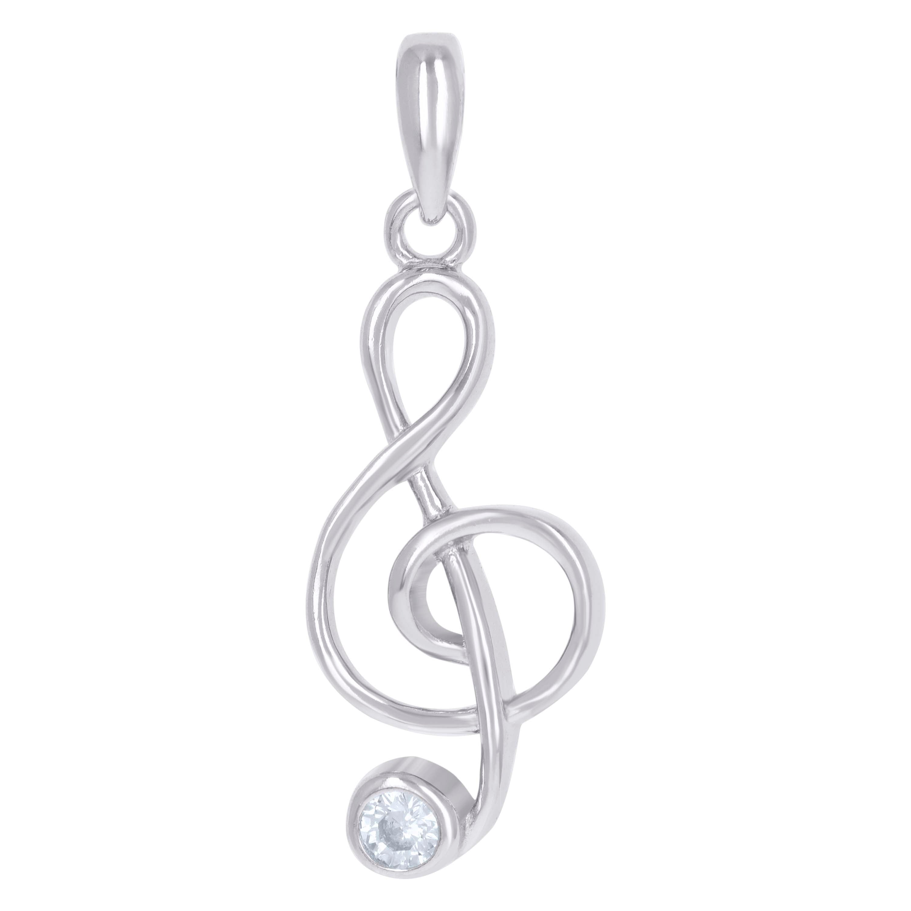 925 Sterling Silver Unisex Cubic Zirconia Note Treble Clef Charm Pendant