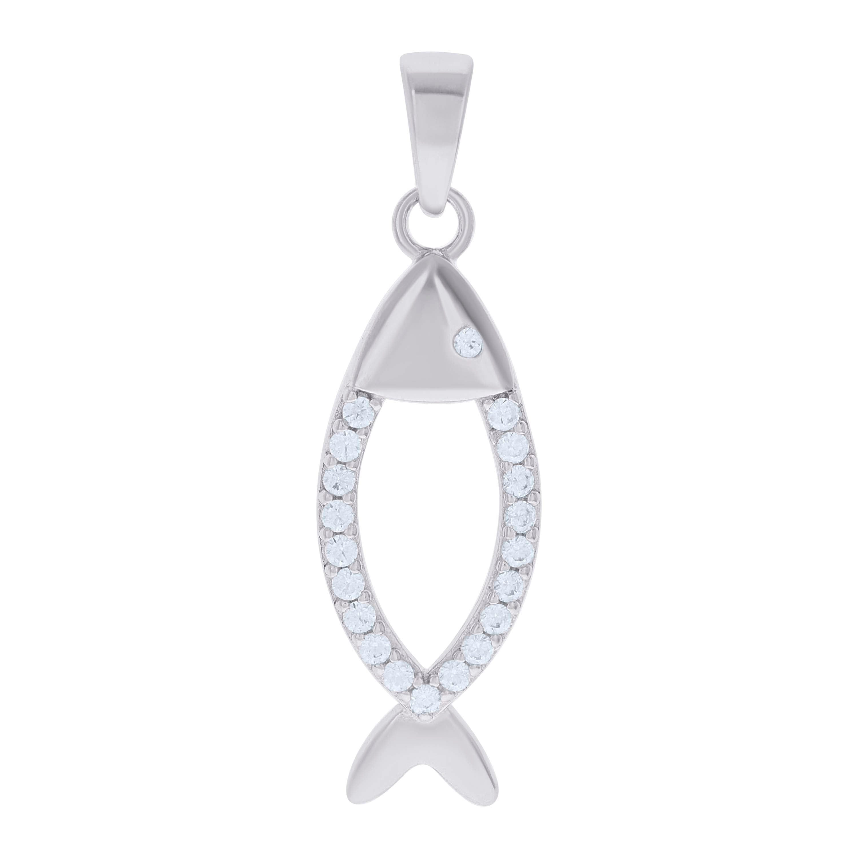 925 Sterling Silver Unisex Cubic Zirconia Fish Charm Pendant