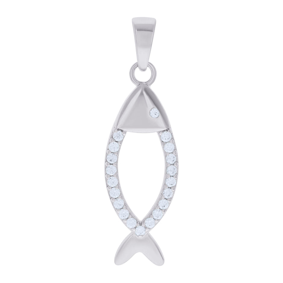 925 Sterling Silver Unisex Cubic Zirconia Fish Charm Pendant