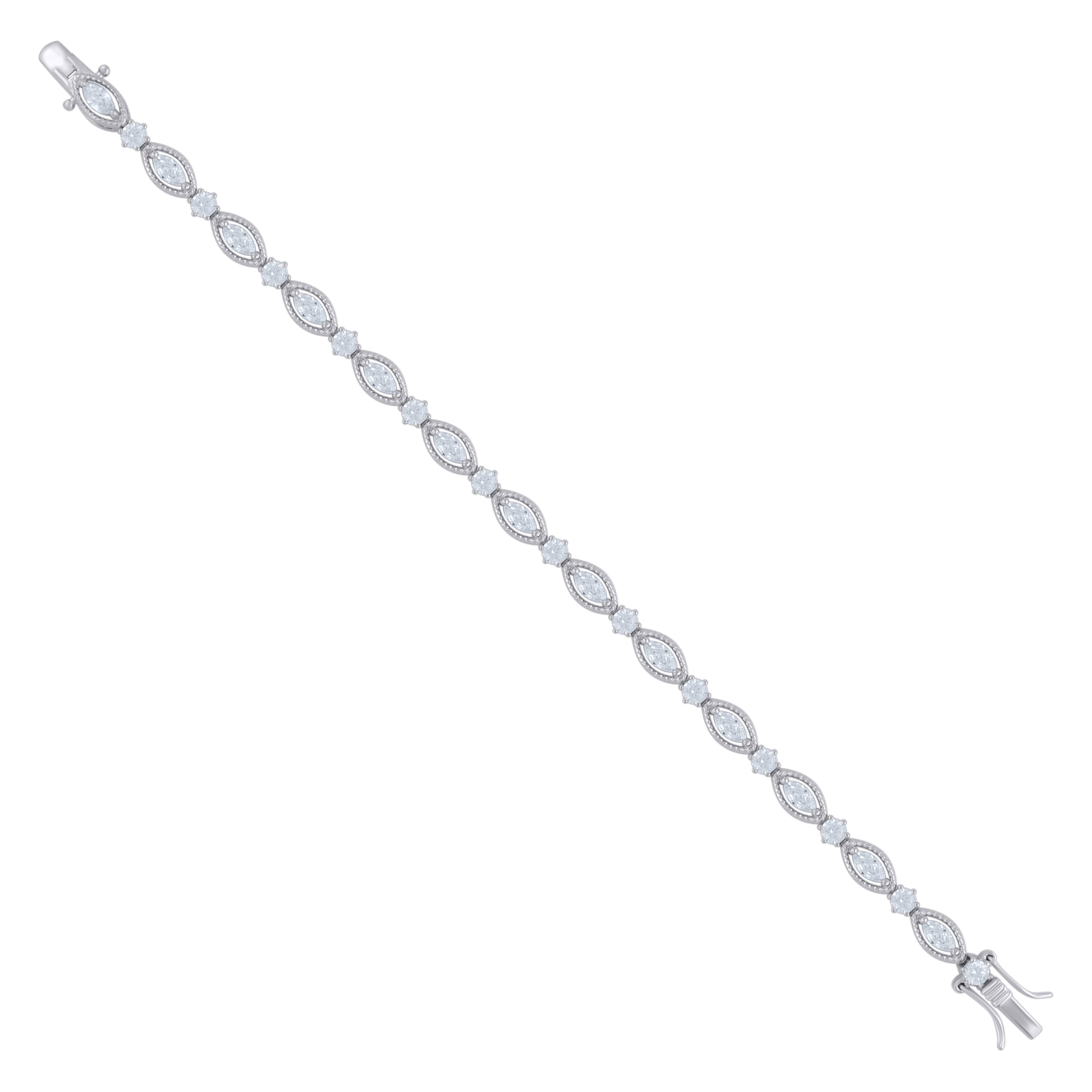 925 Sterling Silver Womens Cubic Zirconia Marquise Cut White Stone Bracelet