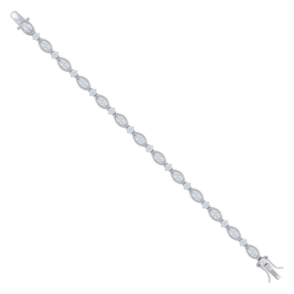 925 Sterling Silver Womens Cubic Zirconia Marquise Cut White Stone Bracelet