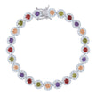 925 Sterling Silver Womens Multi-Color Cubic Zirconia Fancy Tennis Flower Bracelet Size 8 Inches