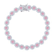 925 Sterling Silver Womens Pink & White Cubic Zirconia Fancy Tennis Flower Bracelet Size 8 Inches