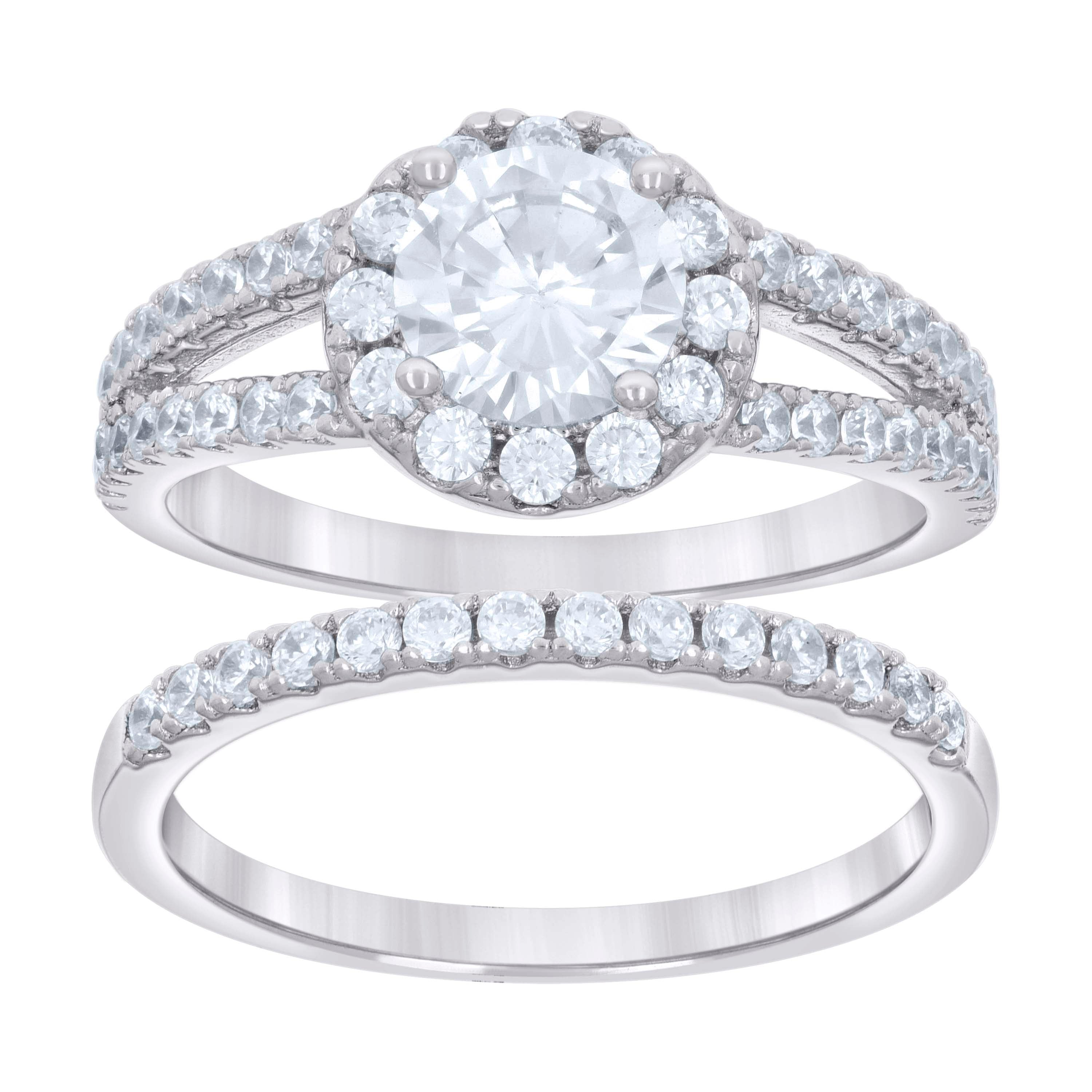 925 Sterling Silver Womens Cubic-Zirconia Halo Duo Ring Set Size 7 - SLV-25551