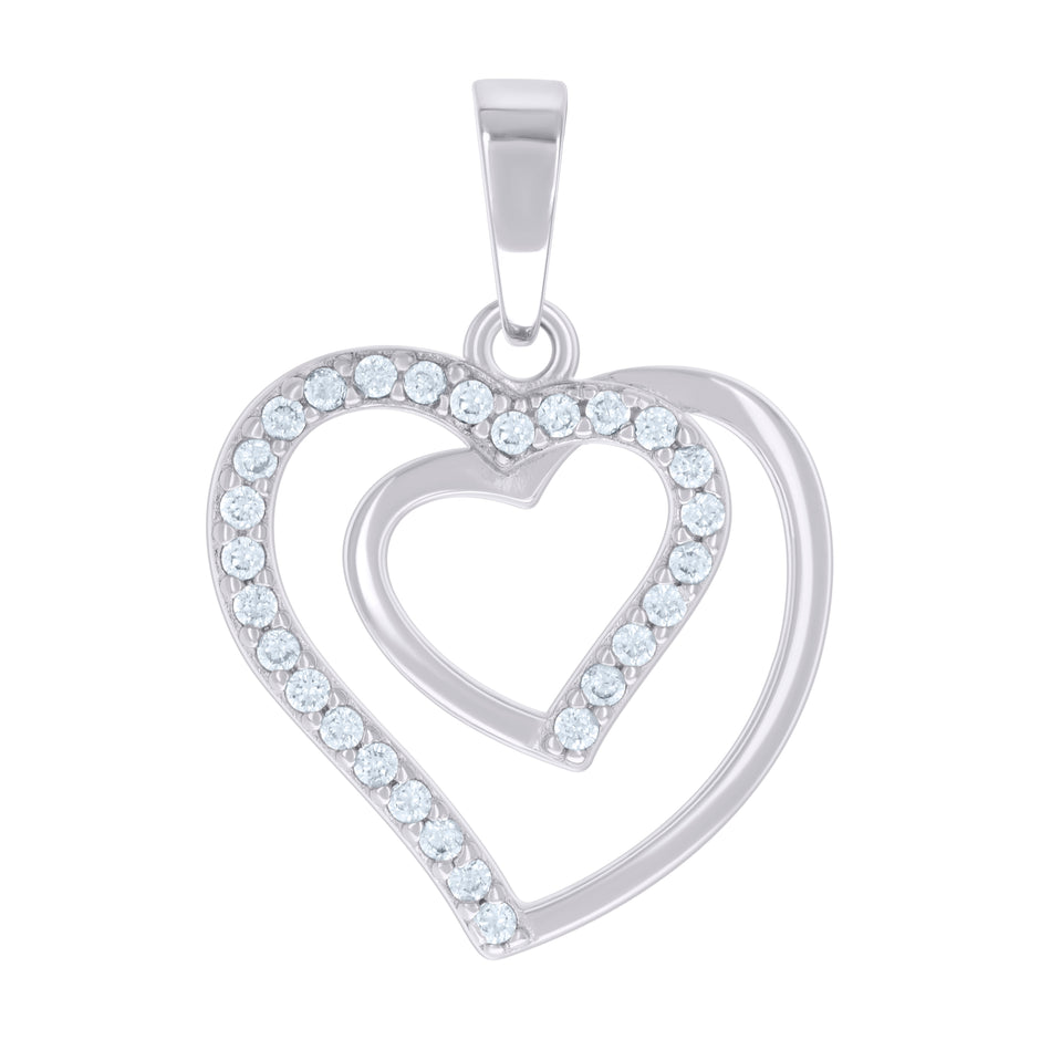 925 Sterling Silver Womens Cubic Zirconia Heart Charm Pendant