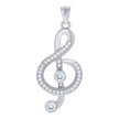 925 Sterling Silver Unisex Cubic Zirconia Note Treble Clef Charm Pendant