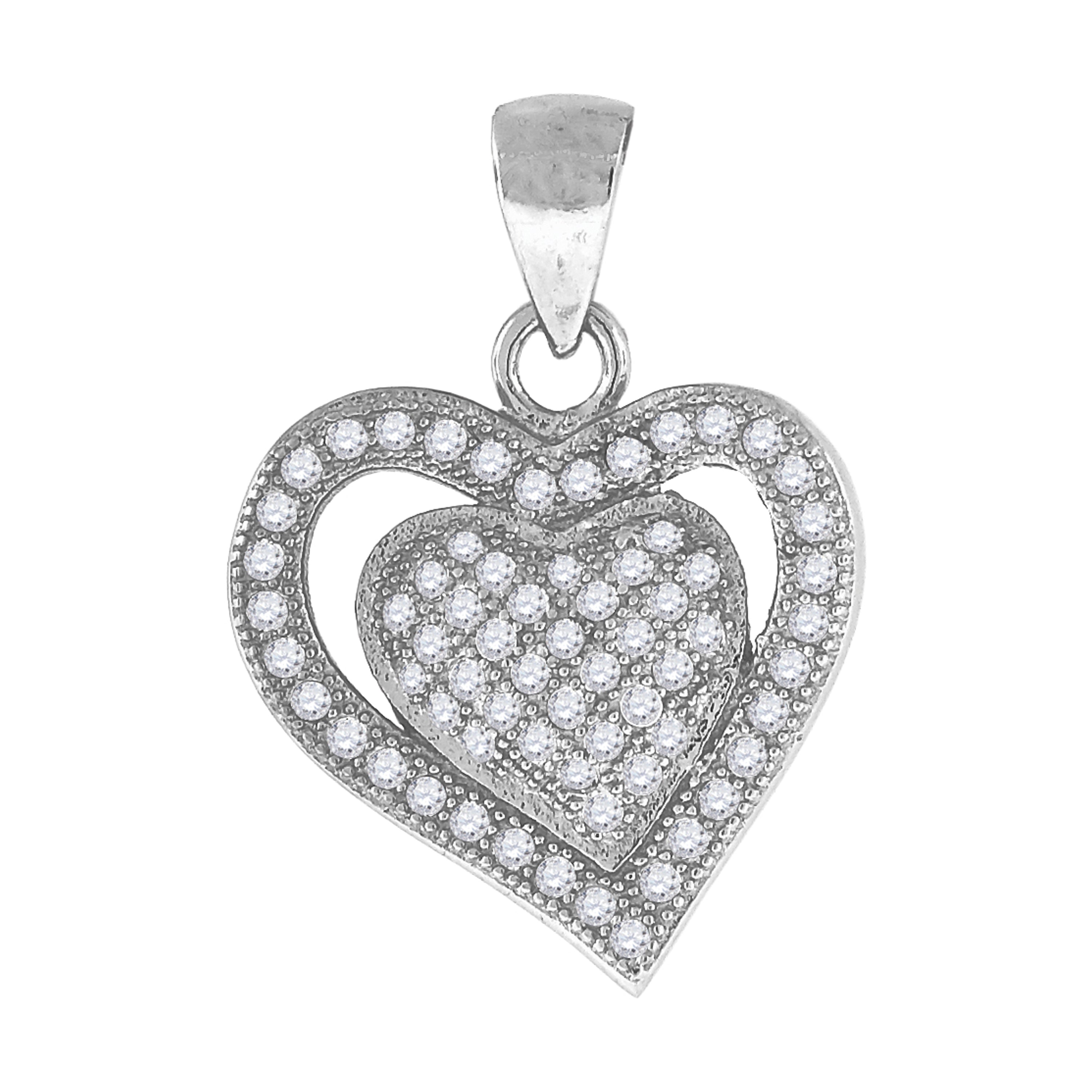 925 Sterling Silver Womens Cz Heart Charm Pendant