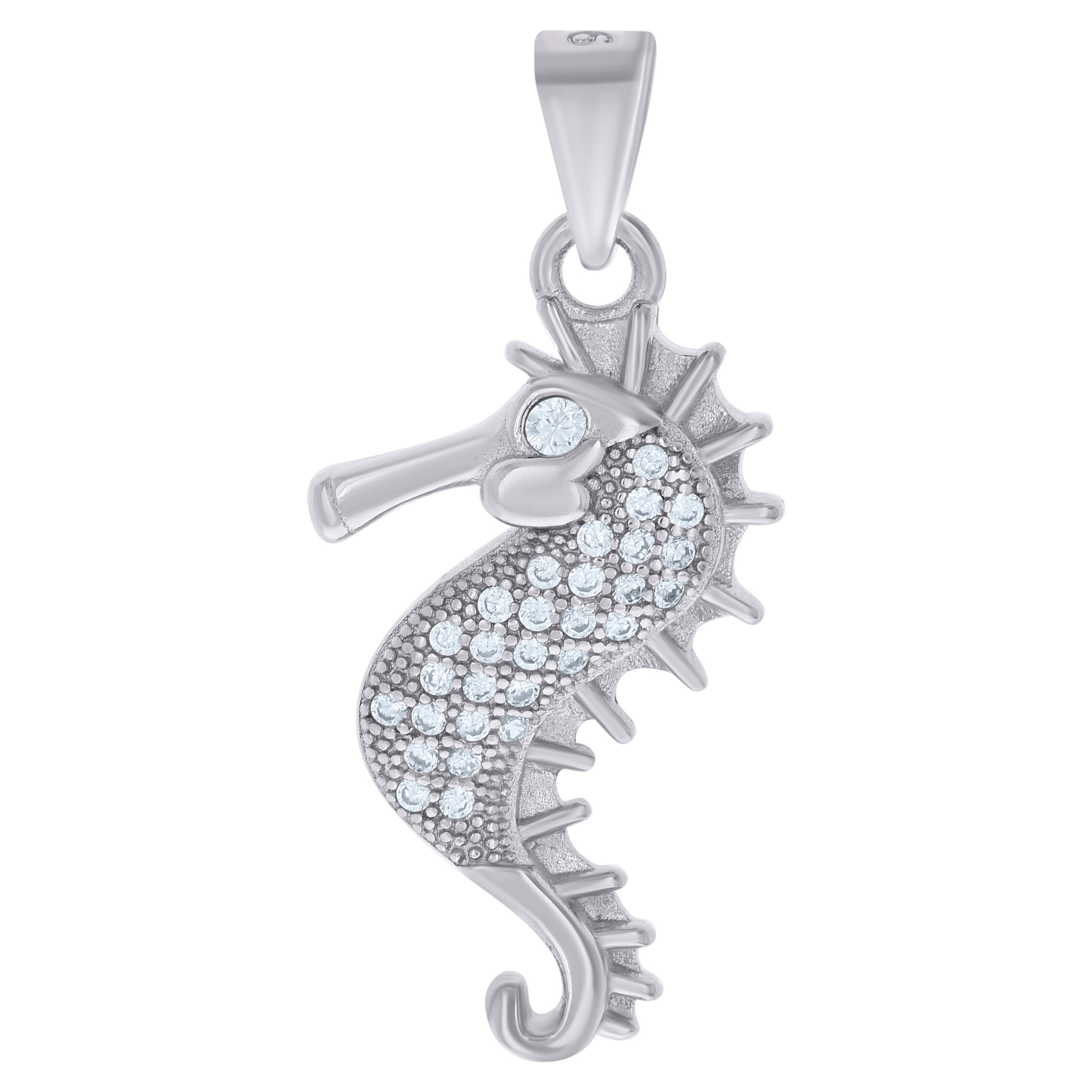 925 Sterling Silver Mens Cubic Zirconia Seahorse Charm Pendant