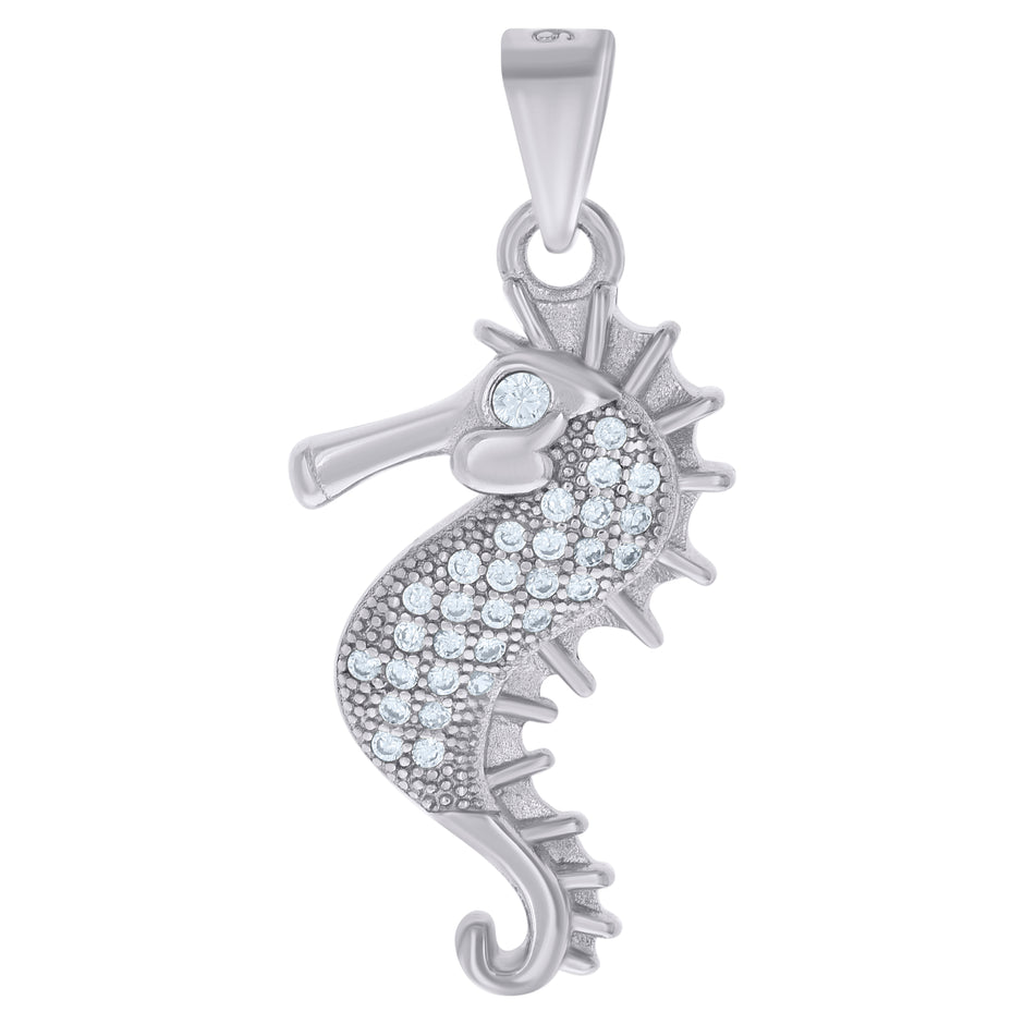 925 Sterling Silver Mens Cubic Zirconia Seahorse Charm Pendant