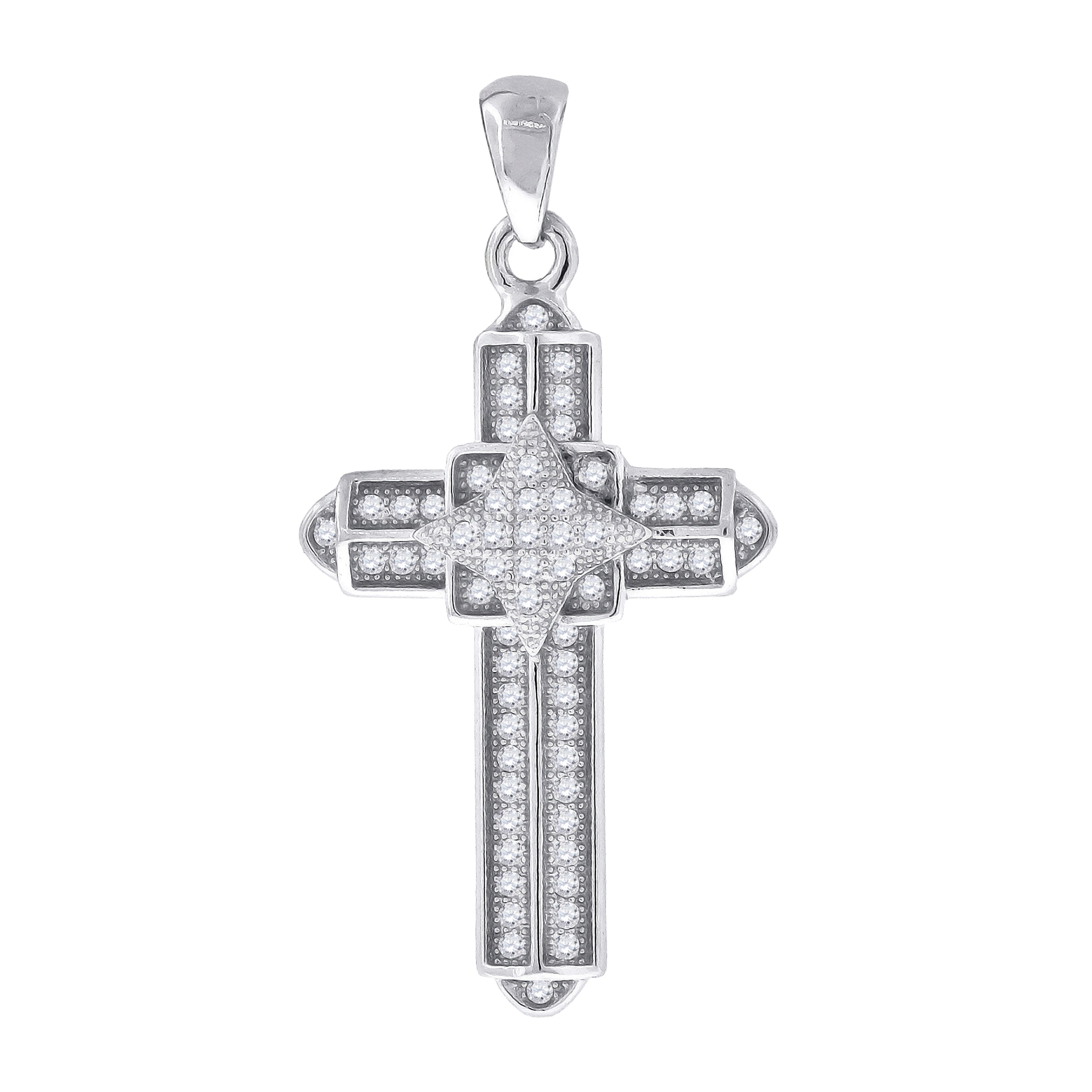 925 Sterling Silver Unisex Cz Cross Religious Charm Pendant