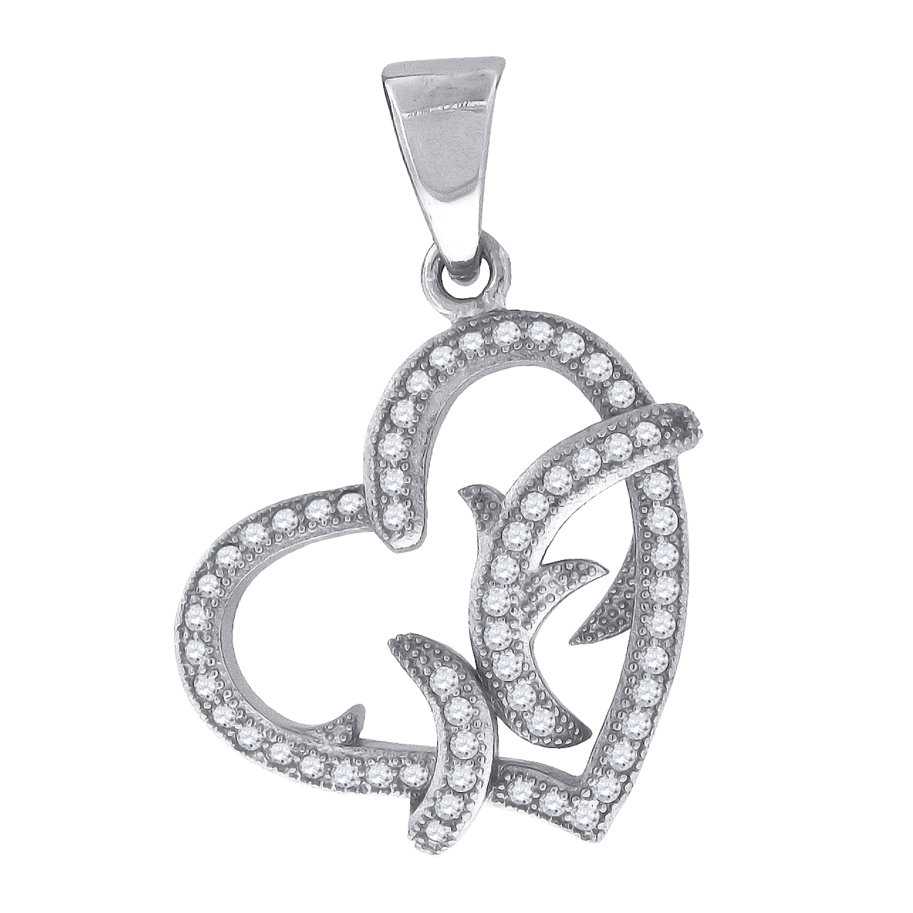925 Sterling Silver Womens Cubic Zirconia Heart Charm Pendant