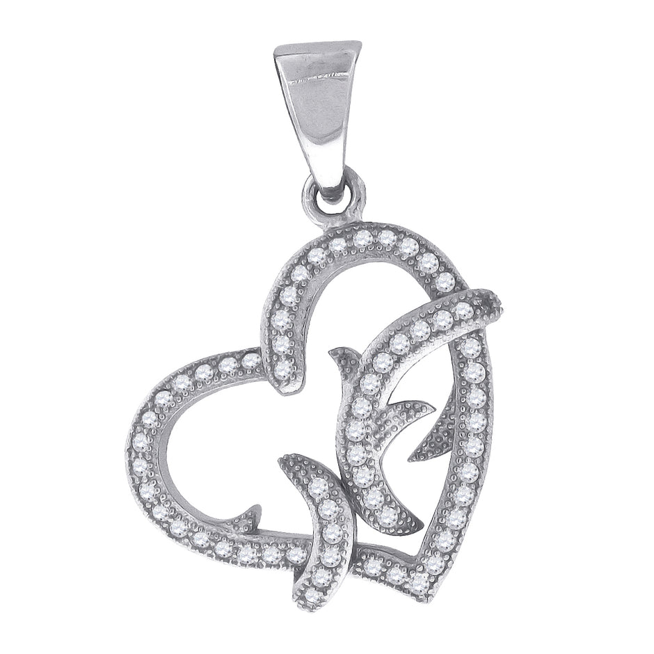 925 Sterling Silver Womens Cubic Zirconia Heart Charm Pendant