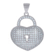 925 Sterling Silver Womens Cubic Zirconia Lock Heart Lock Charm Pendant