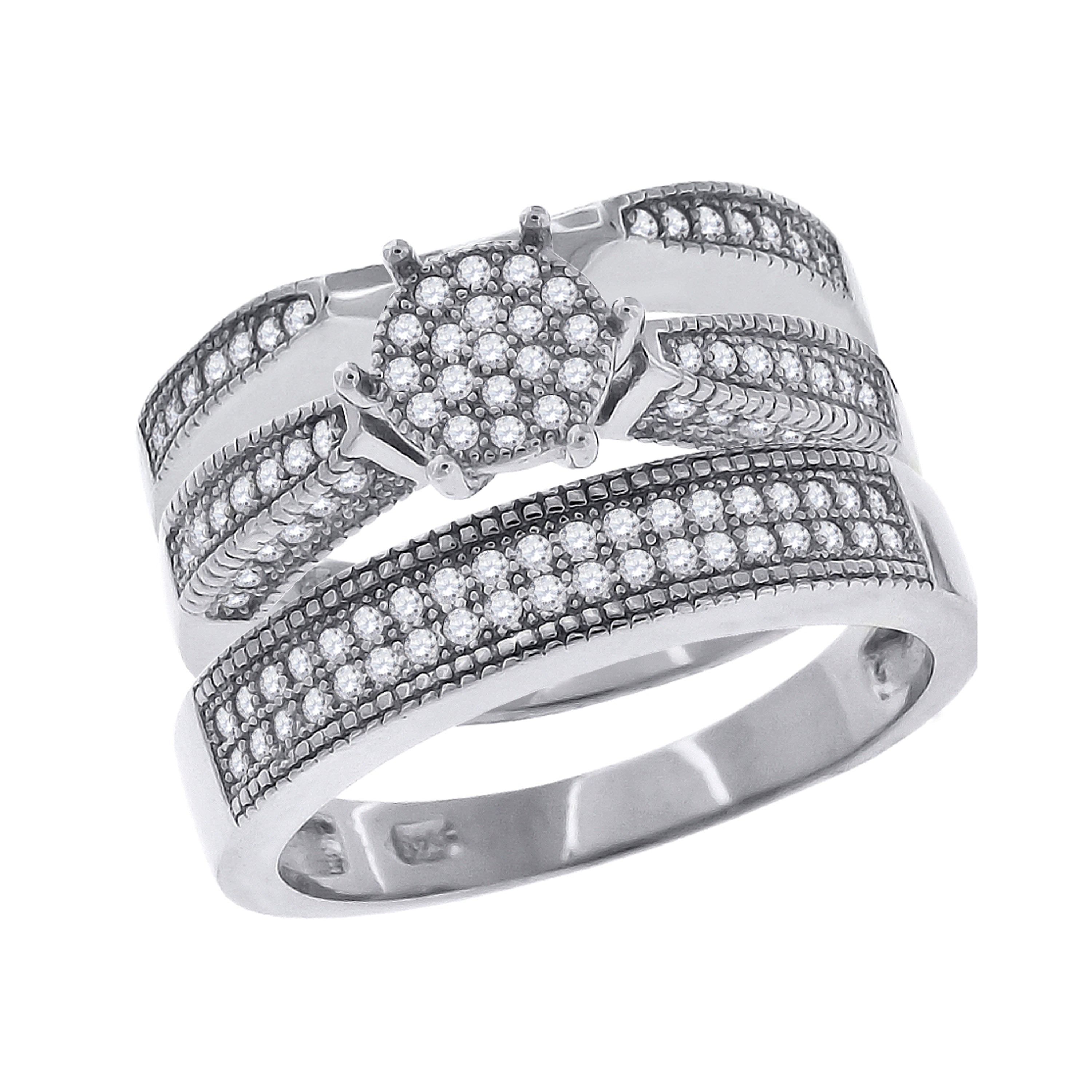 925 Sterling Silver Cubic Zirconia Trio Size-8 Anniversary Wedding Band Engagement Ring - SLV-42263
