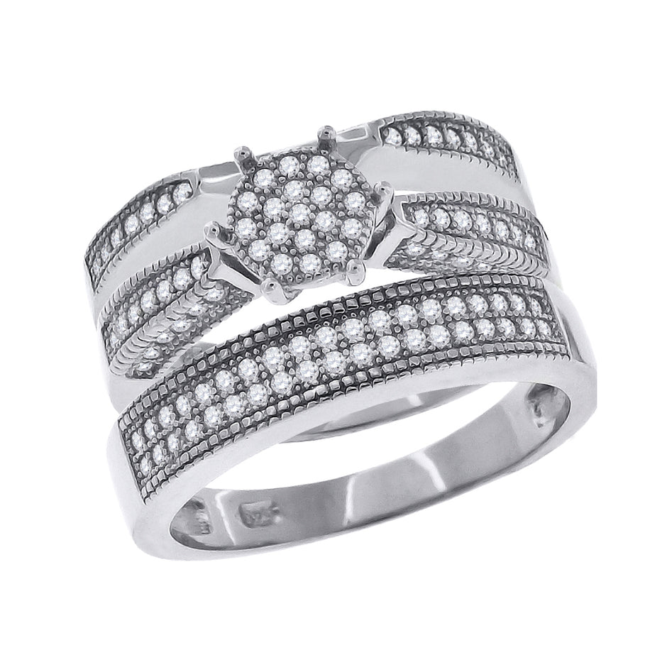 925 Sterling Silver Cubic Zirconia Trio Size-8 Anniversary Wedding Band Engagement Ring - SLV-42263