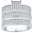 925 Sterling Silver His & Hers Cubic-Zirconia Square Head Trio Ring Set Size 8