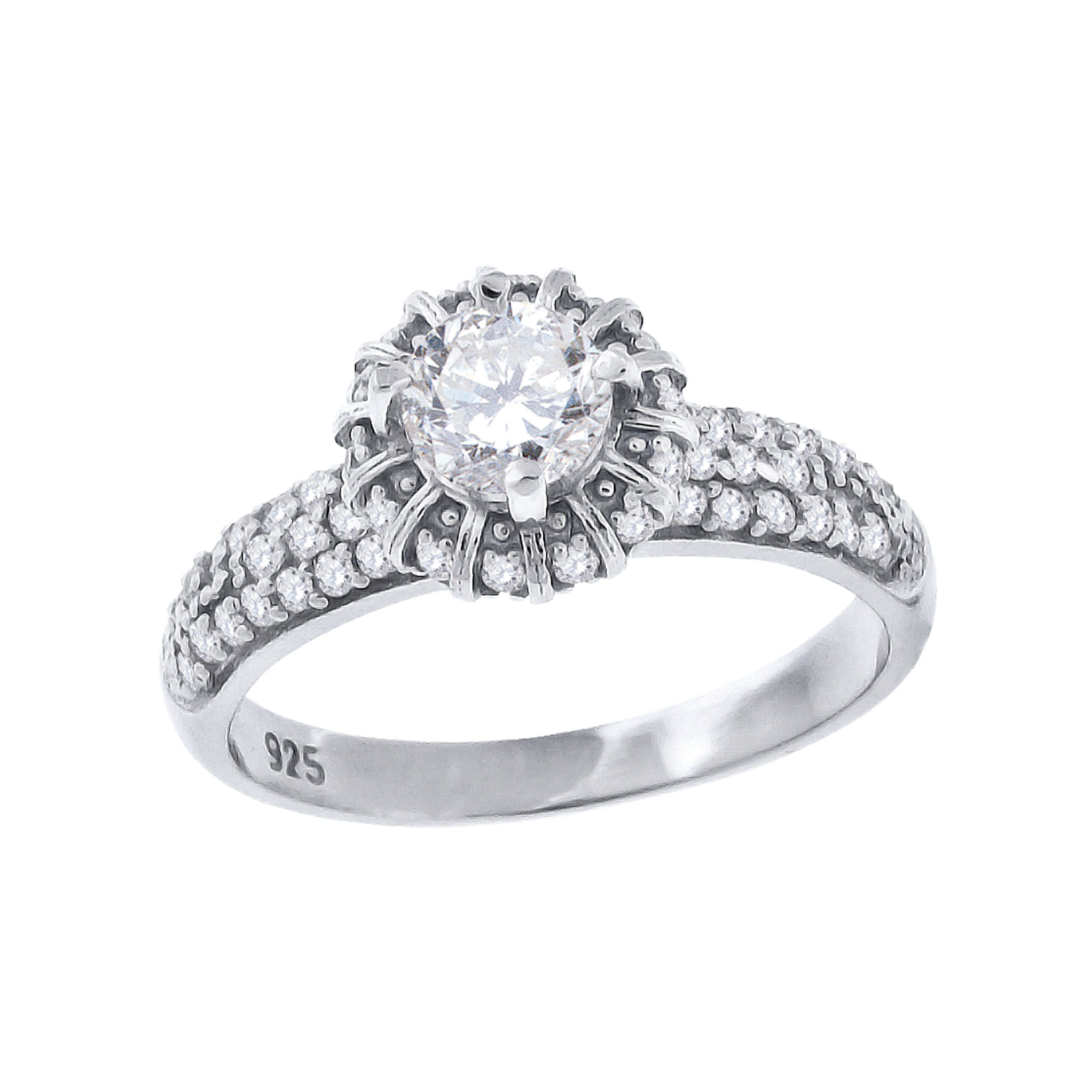 925 Sterling Silver Womens Cubic Zirconia Engagement Ring Size 8 - SLV-42396