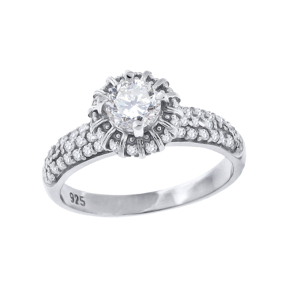 925 Sterling Silver Womens Cubic Zirconia Engagement Ring Size 8 - SLV-42396